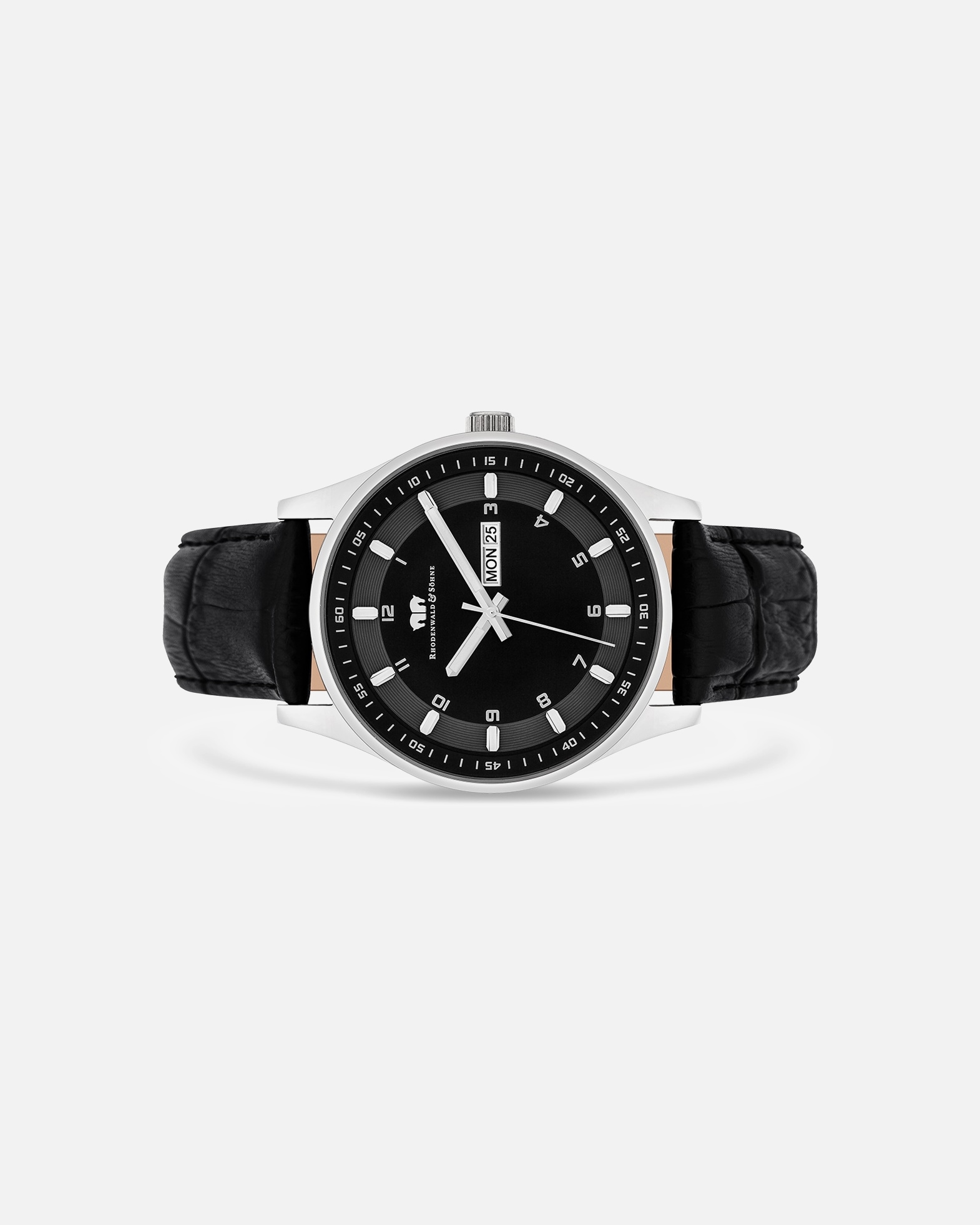 Uhr für Männlich Rhodenwald & Söhne Armband-Uhr Couragian aus Echtleder in schwarz 43,0 mm