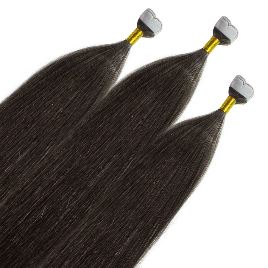 hair2heart Mini Tape Extensions Premium Echthaar #6/0 Dunkelblond 40cm Schwarz Damen