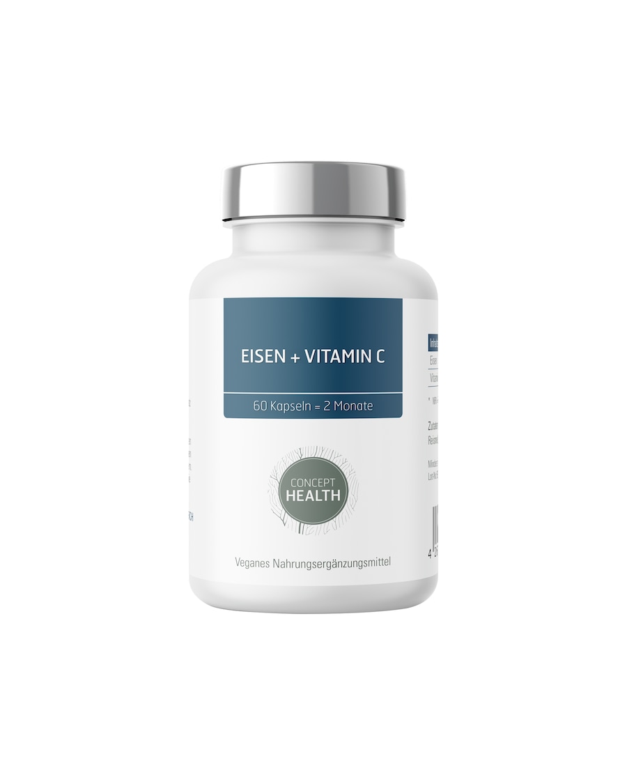 CONCEPT HEALTH EISEN + VITAMIN C – veganer Eisenkomplex mit Vitamin 60 Kapseln 52 g