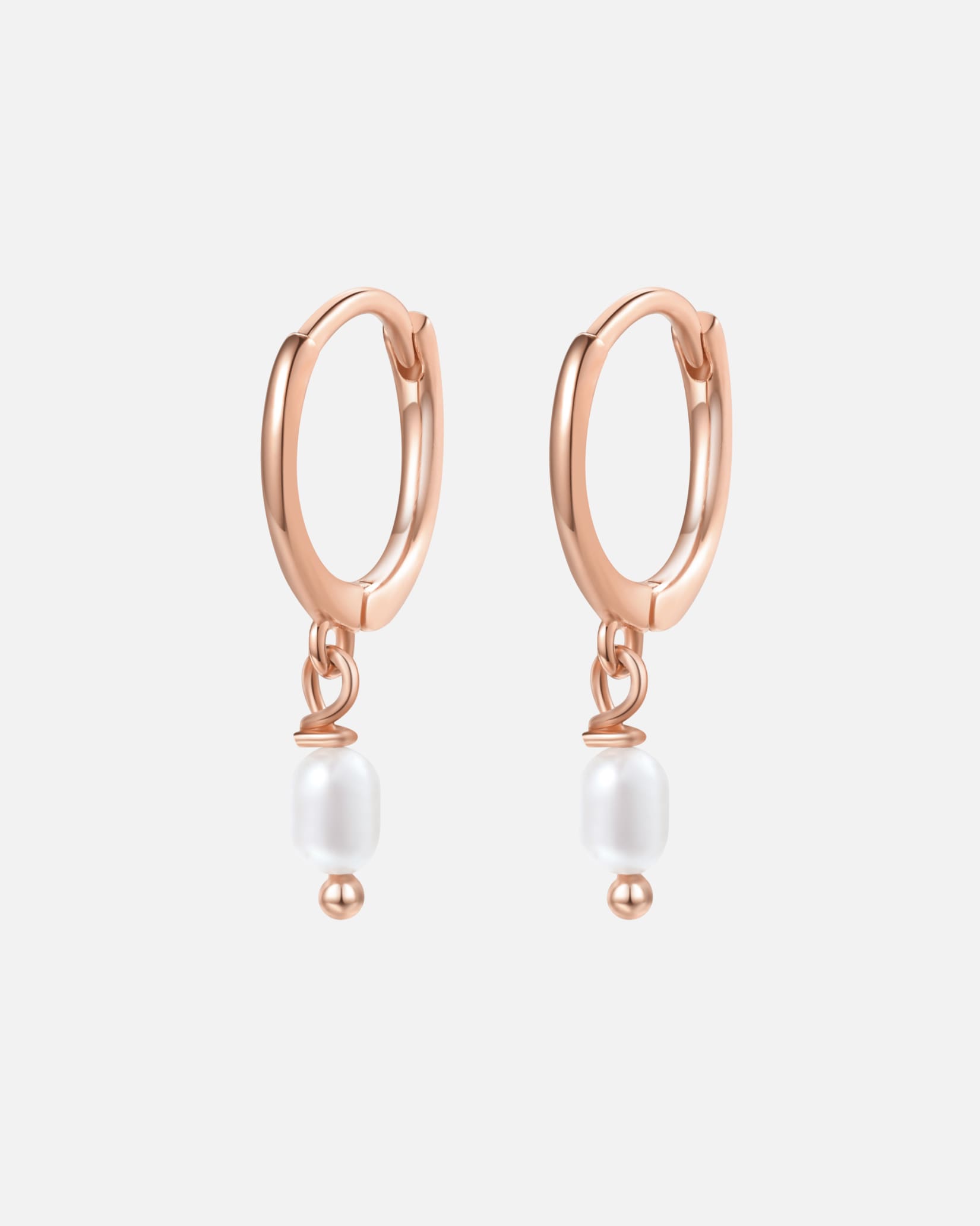 Ohrringe für Weiblich Hey Happiness Default Brand Line Mini-Creolen mit Perlenanhänger, 925 Silber Rosegold