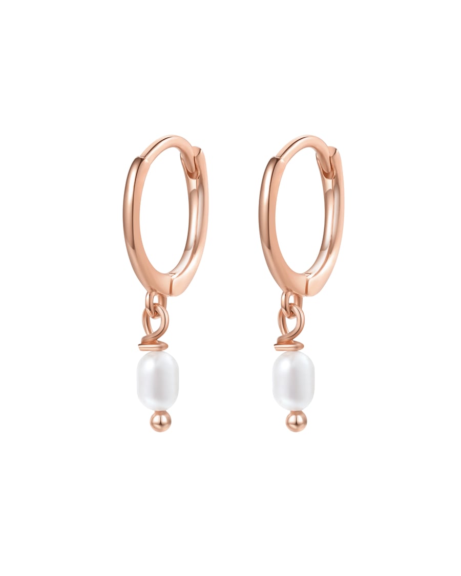 Hey Happiness Mini-Creolen mit Perlenanhänger, 925 Silber Rosegold Nude Damen