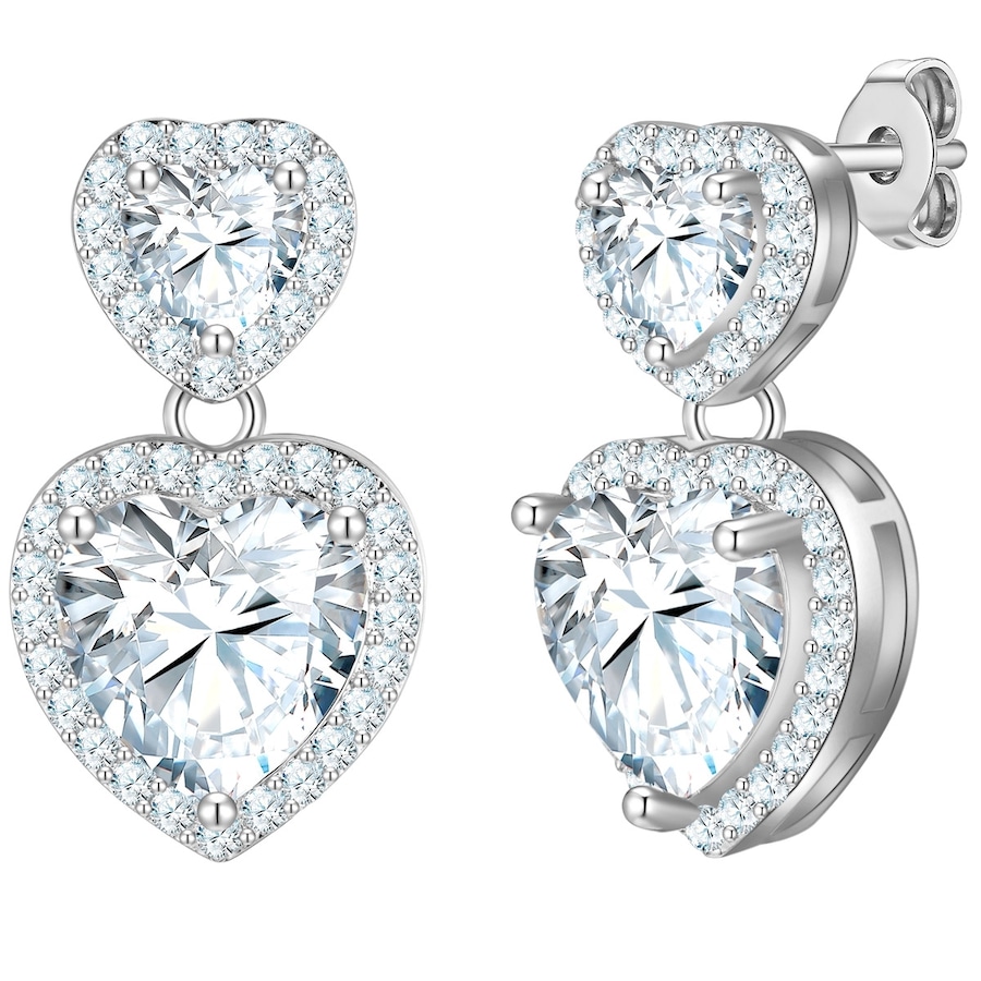 Yokoamii Ohrhänger Herz aus Messing in silber mit Zirkonia 17,2 mm Damen