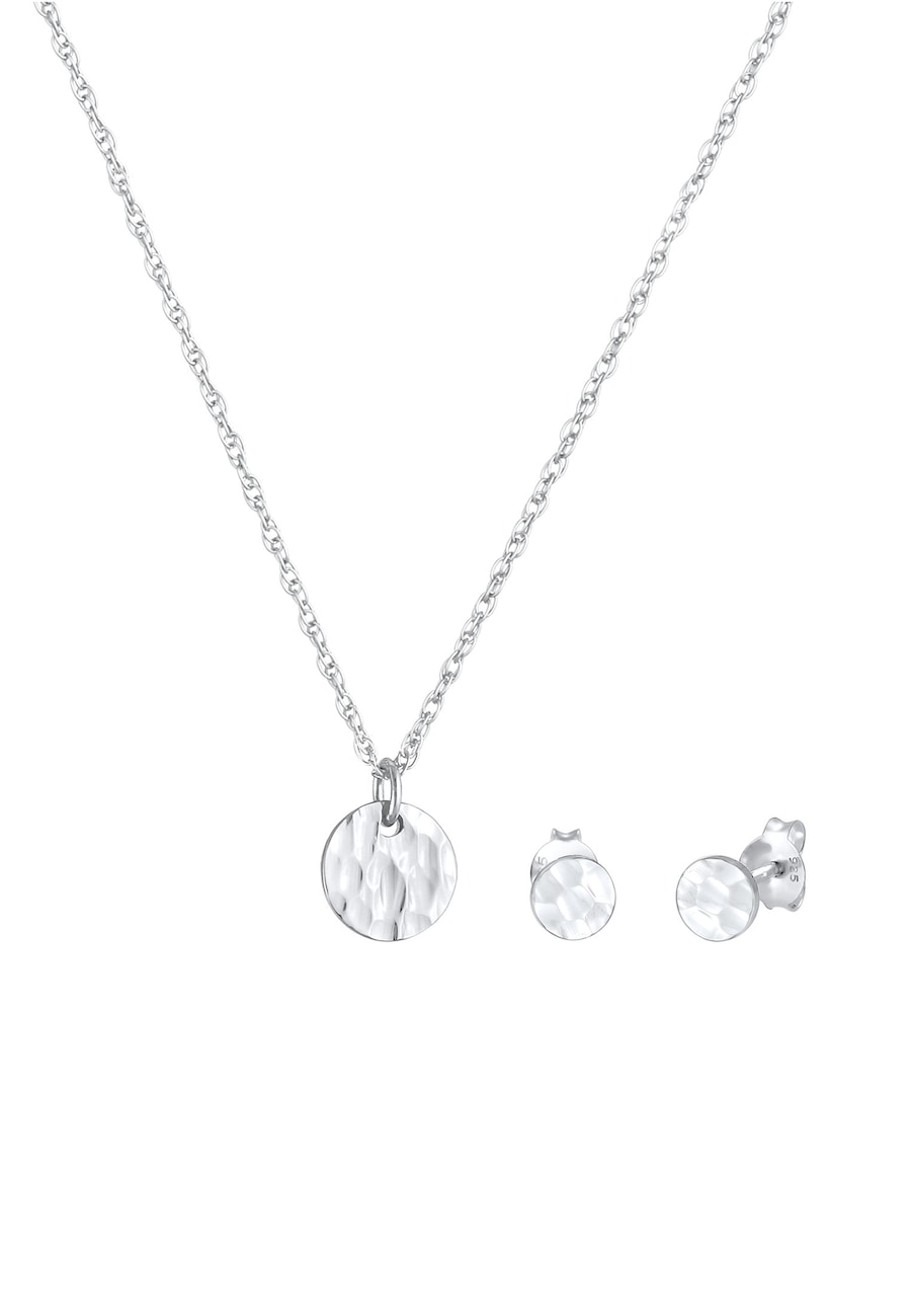 Elli Rund Kreis Gehämmert Halskette Stecker 925 Silber silberfarben Damen