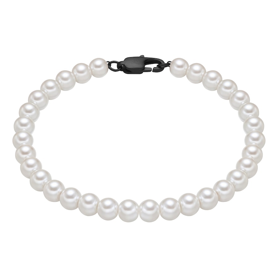True Rebels Perlen-Armband aus Edelstahl in Schwarz mit Perle (synth.) 19 cm Herren