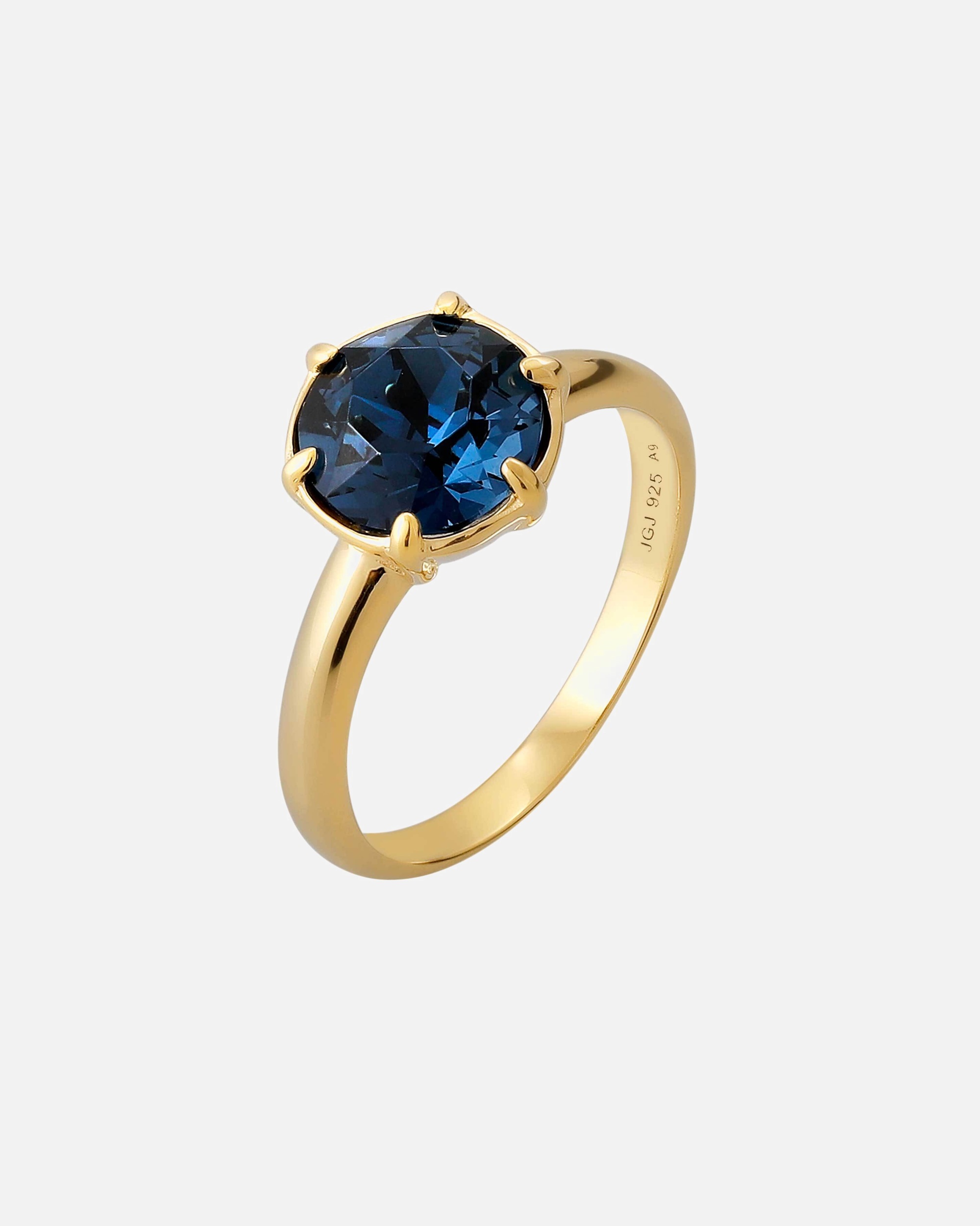 Ring für Weiblich Elli Soliltär Glas Kristall Blau 925 Sterling Silber vergoldet 52
