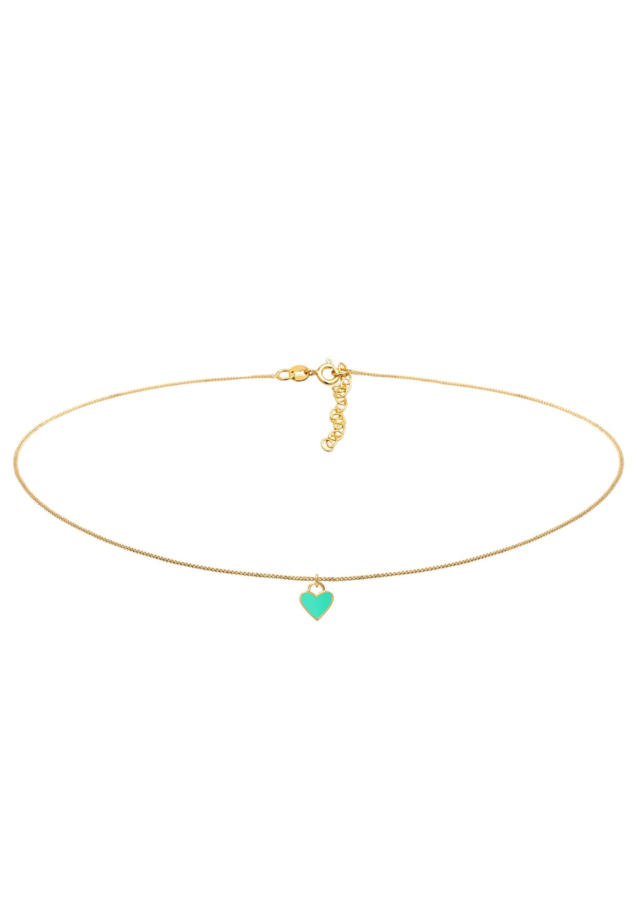 Elli Choker Herz Anhänger Emaille Liebe 925 Silber Türkis Damen