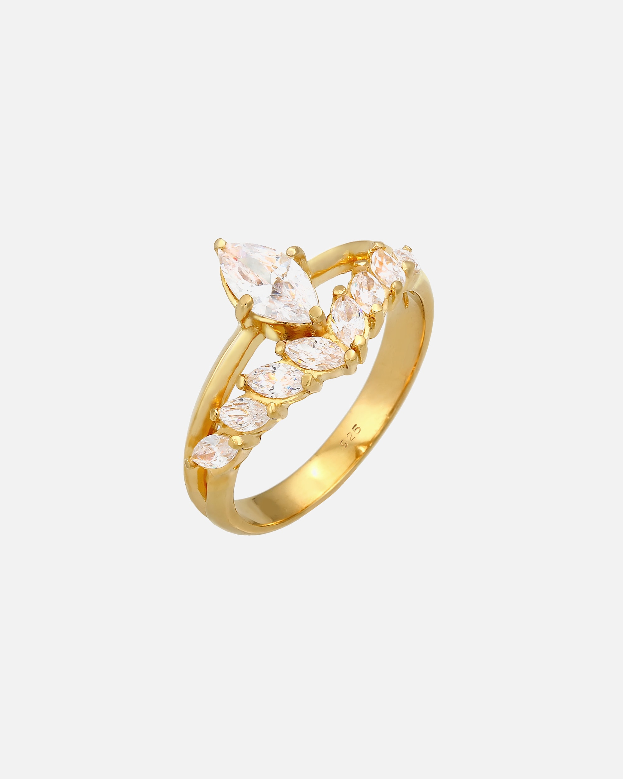 Ring für Weiblich Elli PREMIUM Elli PREMIUM Ring Doppelring Zirkonia Marquise 925 Silber vergoldet 52