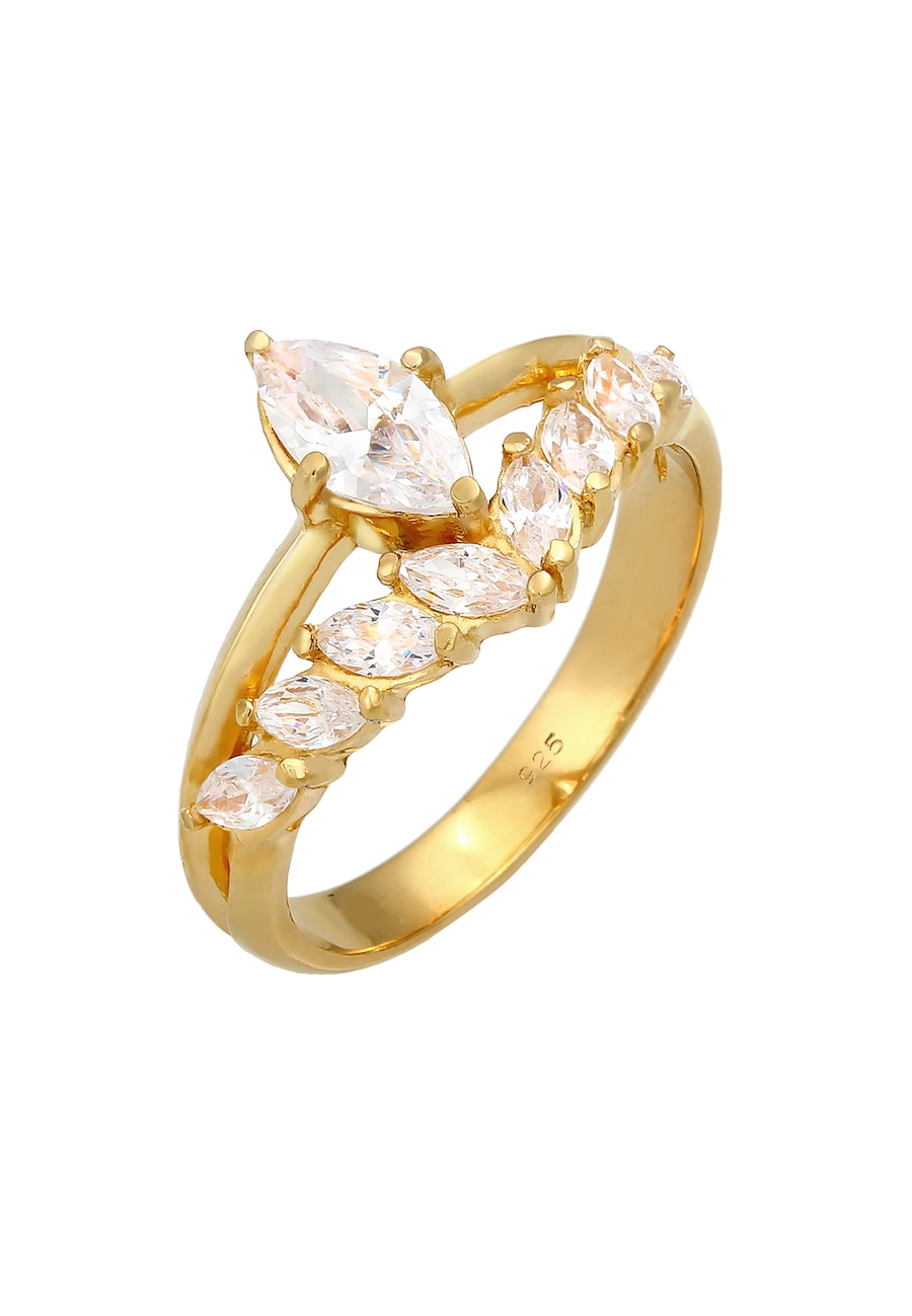 Elli PREMIUM Ring Doppelring Zirkonia Marquise 925 Silber vergoldet 52 Damen