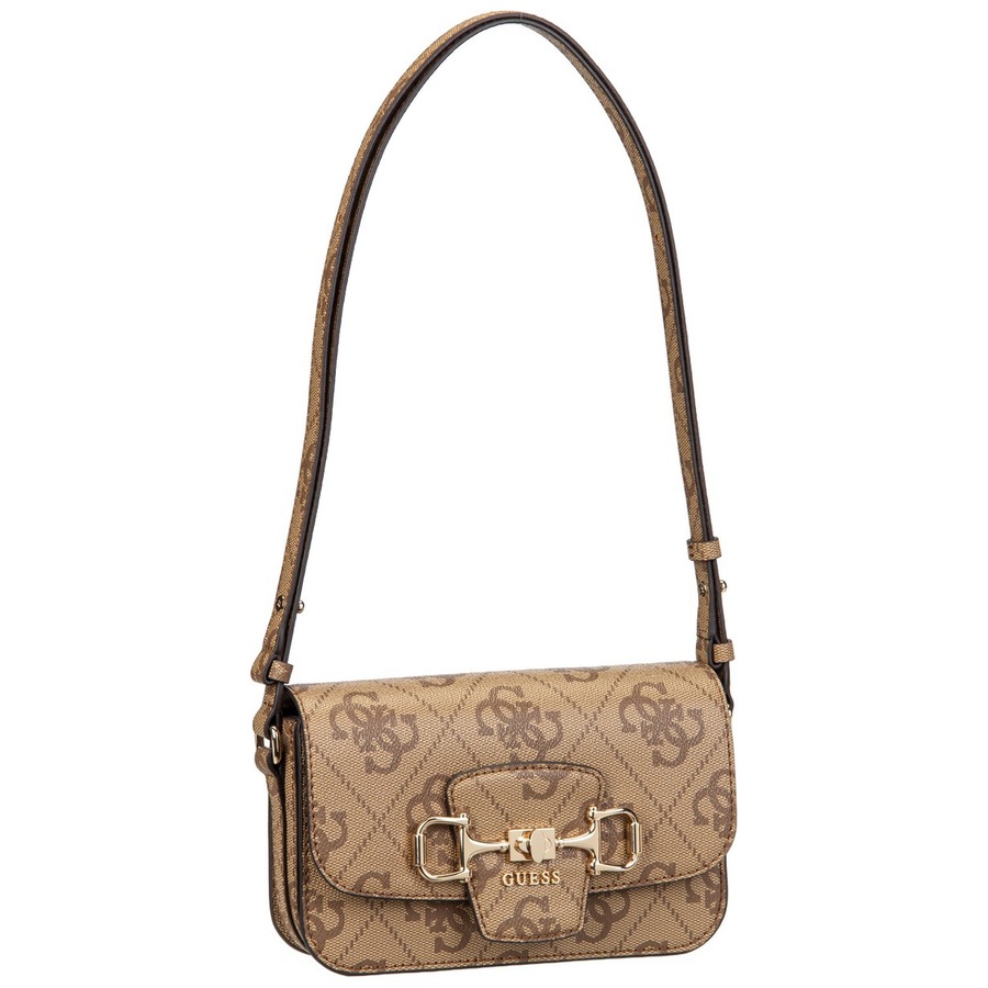 Guess Umhängetasche Janie Logo Conv Xbody Flap Latte Braun Damen