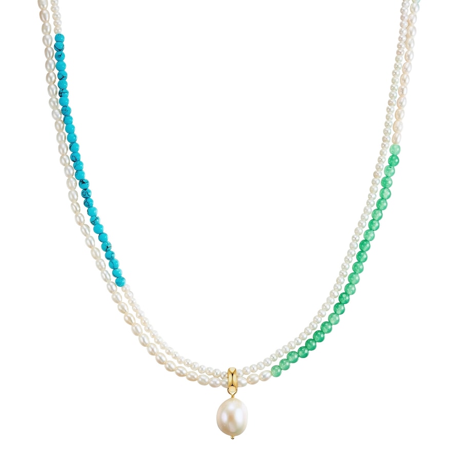 Valero Pearls Halskette aus Sterling Silber in gelbgold mit Türkis (rek.) Süßwasser-Zuchtperle 45,0 cm Damen
