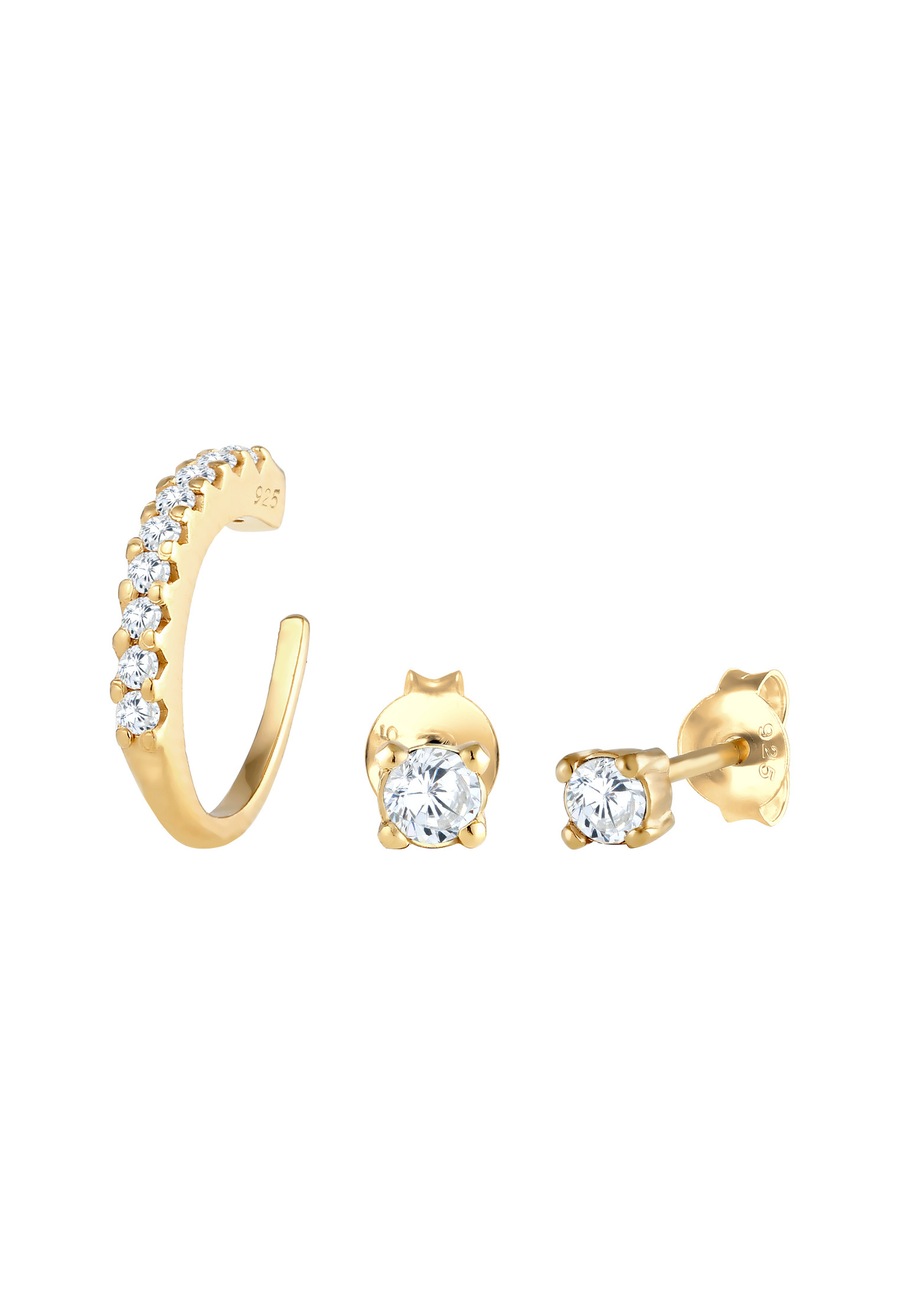 Elli Single Earcuff Zirkona Kristalle Trend 925 Silber goldfarben Damen