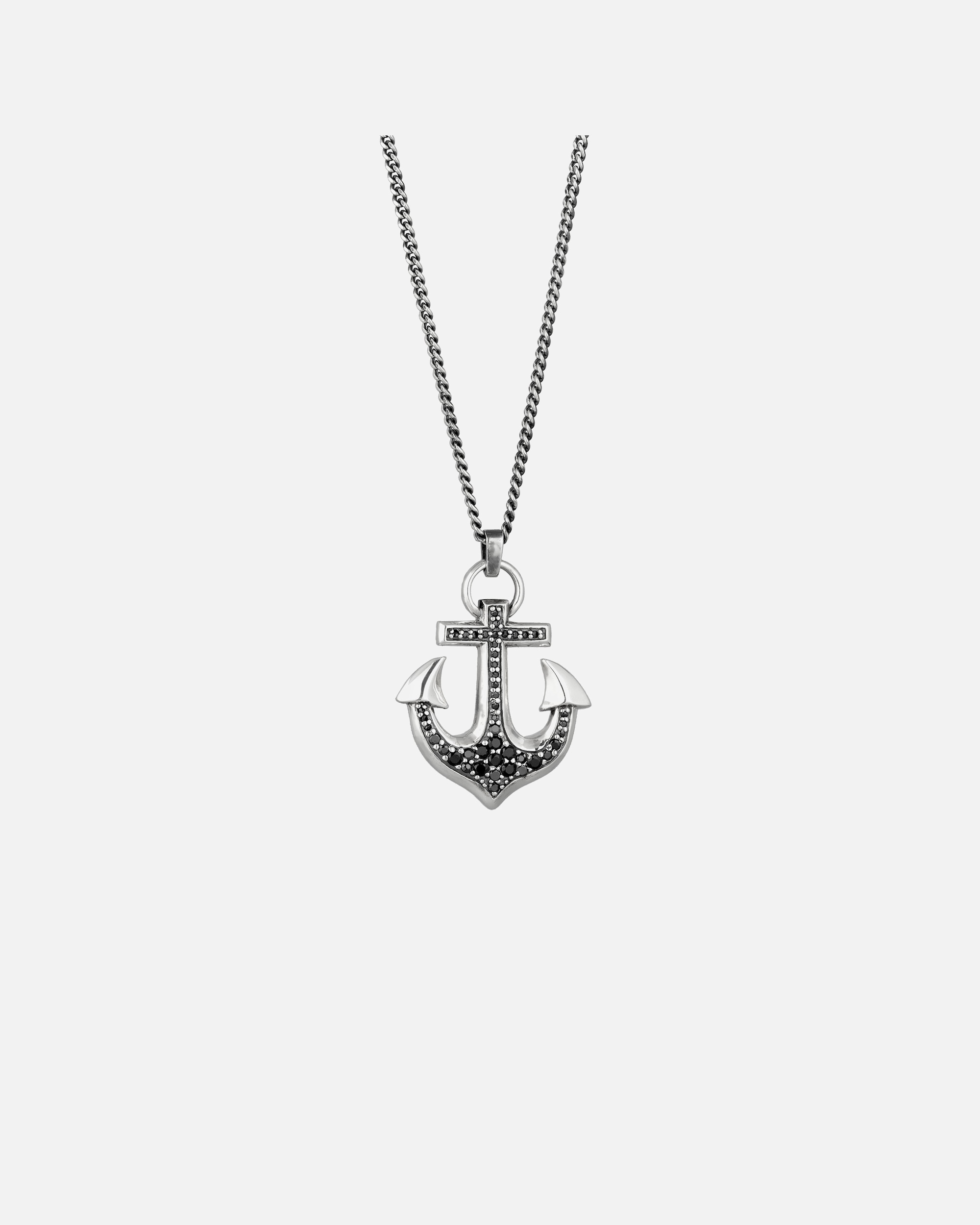 Halskette für Männlich KUZZOI Anker Zirkonia Weiß 925 Sterling Silber Schwarz
