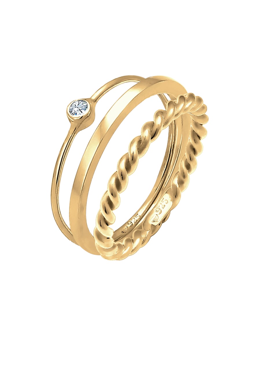 Elli Ringset Solitär 925 Silber, mit Kristallen von Swarovski 52 Damen