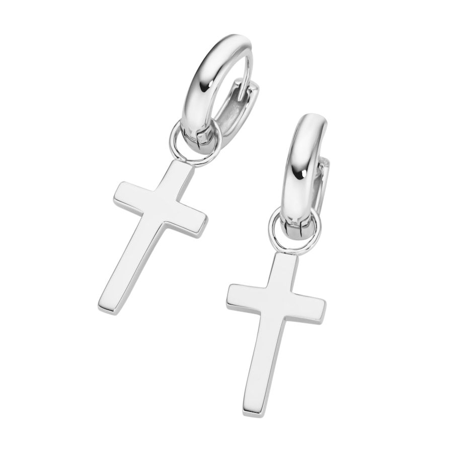 Giorgio Martello Milano Creolen mit Behang Kreuz, Silber 925 3 cm Herren