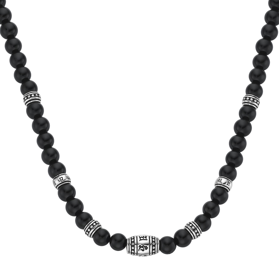 Giorgio Martello Milano Collier schwarze Achat-, Tigerauge- oder syn. Türkis-Kugeln, Silber 925 Schwarz Herren