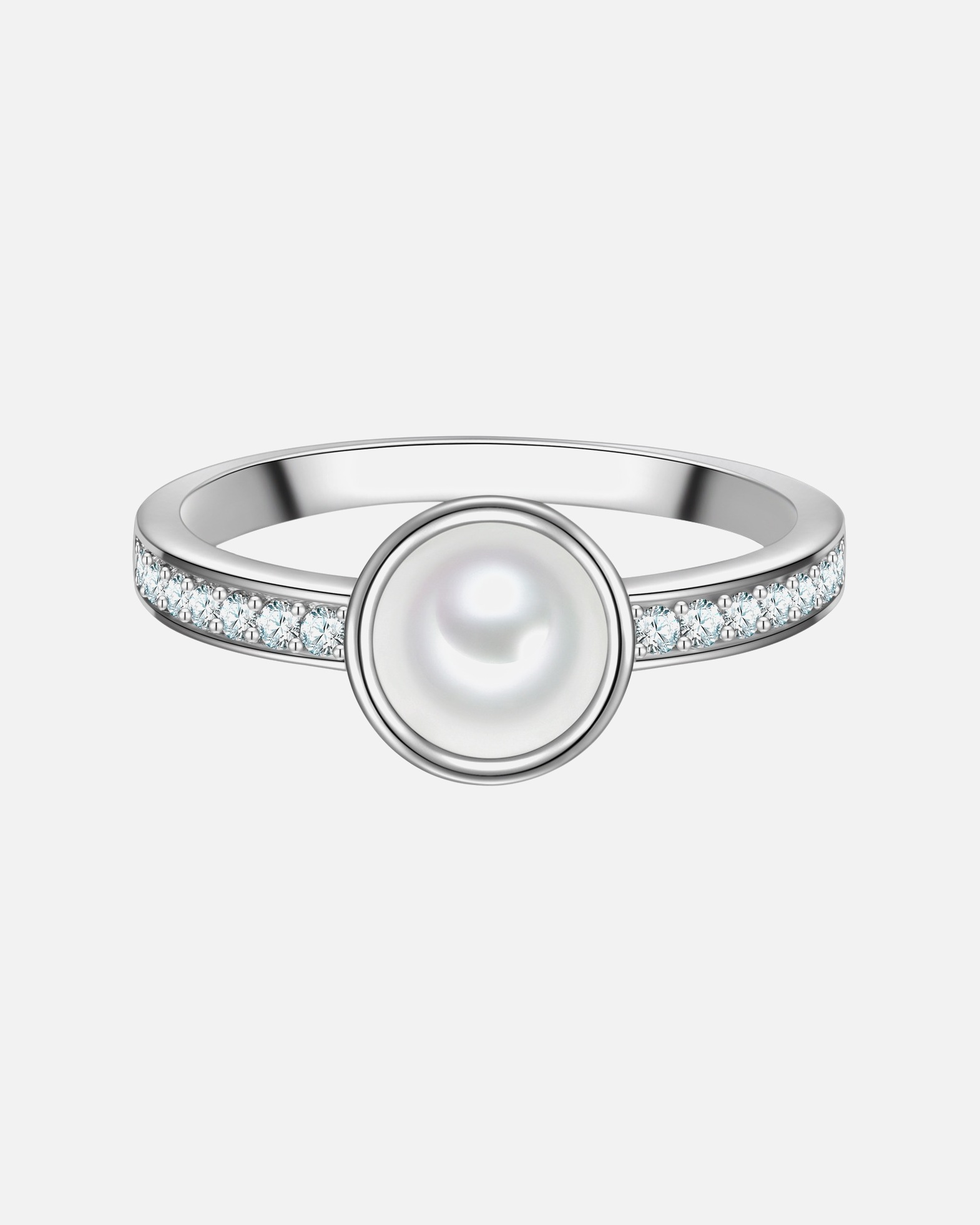 Ring für Weiblich Trilani Ring aus Sterling Silber in silber mit Zirkonia Muschelkernperle 50