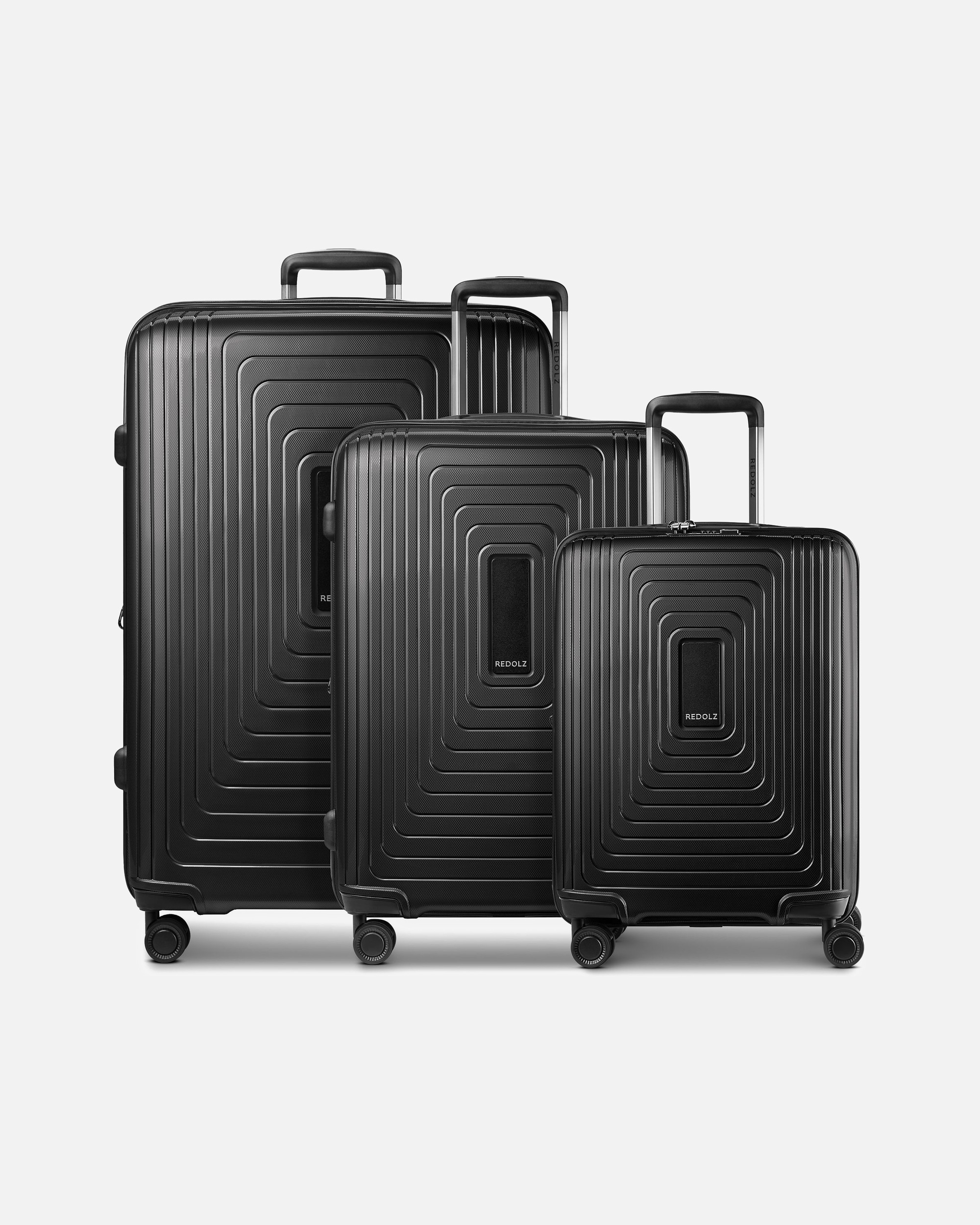 Koffer für Männlich Redolz Essentials 14 4 Rollen Kofferset 3-teilig mit Dehnfalte black metallic