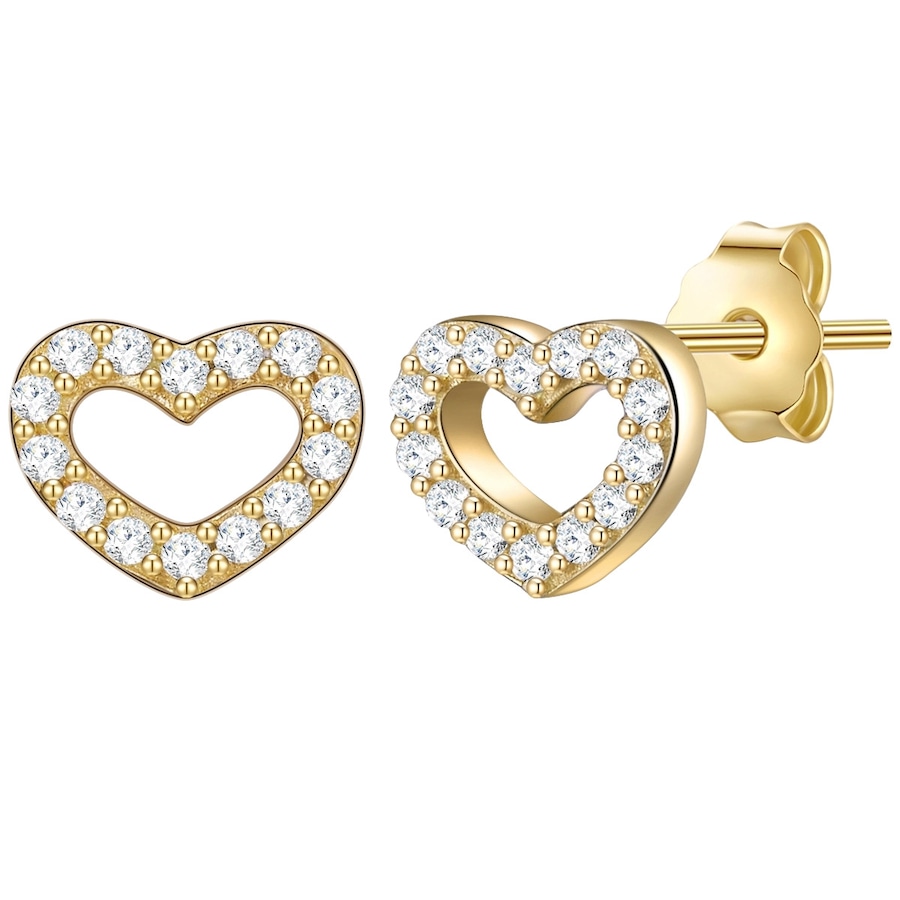 Lulu & Jane Ohrstecker Herz aus Messing in gelbgold mit Zirkonia 5,8 mm Damen