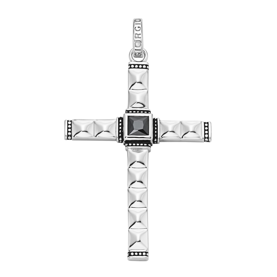 Giorgio Martello Milano Anhänger Kreuz, Pyramiden, Kugeloptik, Zirkonia schwarz, Silber 925 6 cm Herren