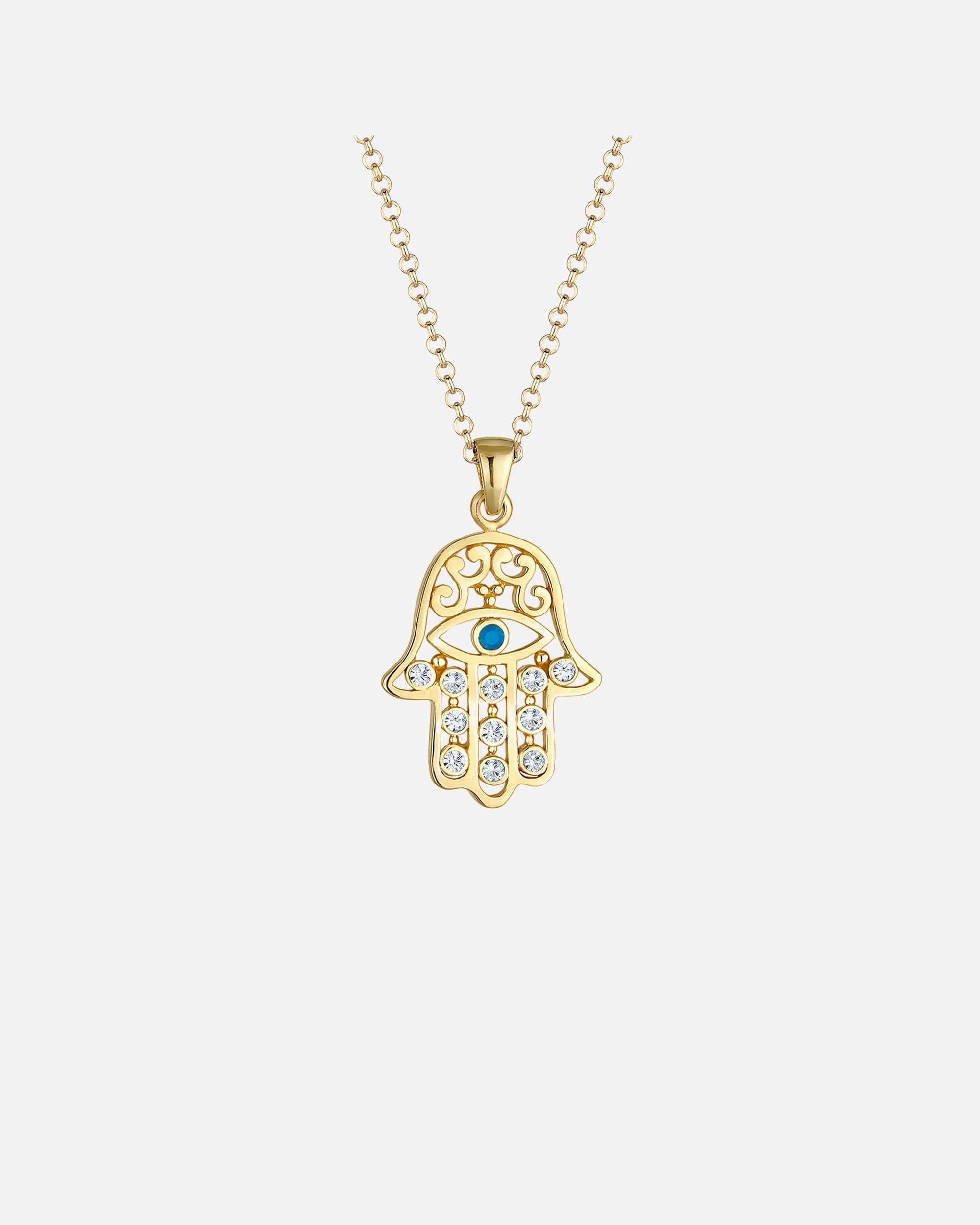 Halskette für Weiblich Elli Hamsa Hand der Fatima Evil Eye 925 Silber, mit Kristallen von Swarovski® goldfarben