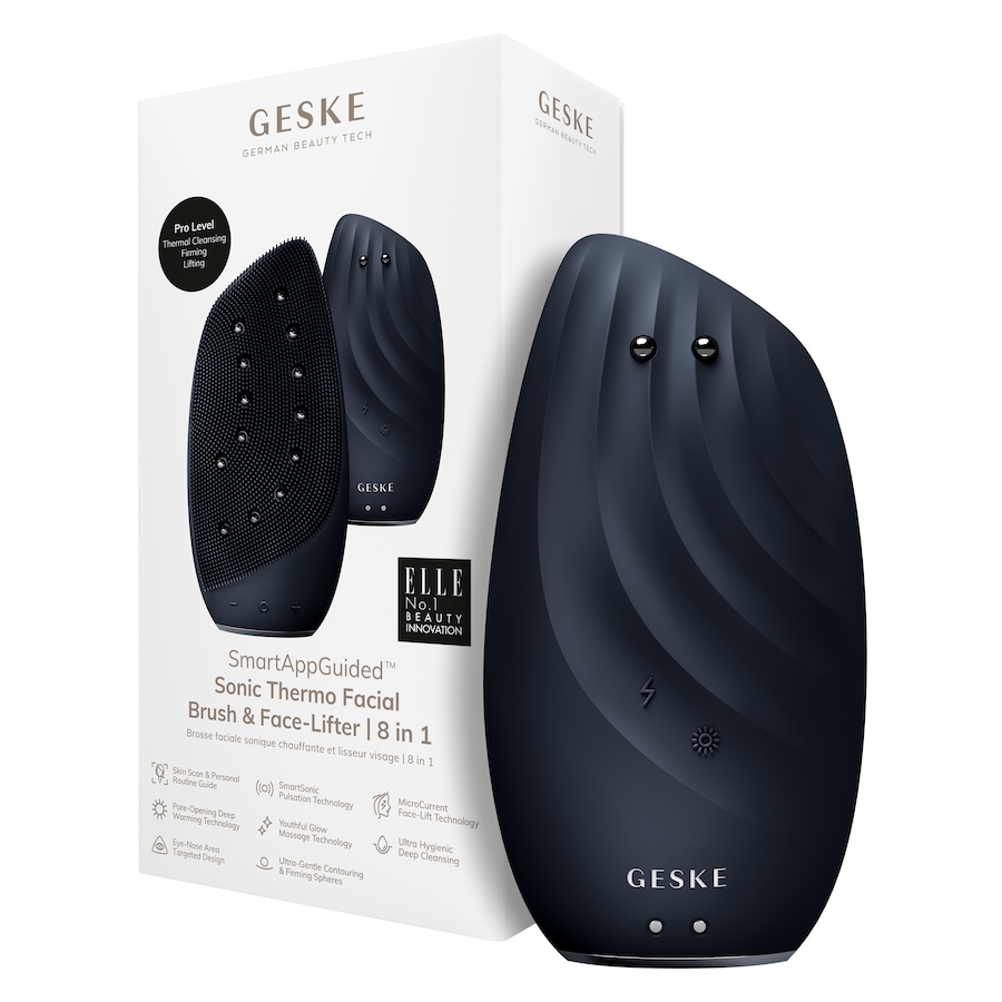 Geske SmartAppGuided Sonic Thermo Facial Brush & Face-Lifter | 8 in 1 Black