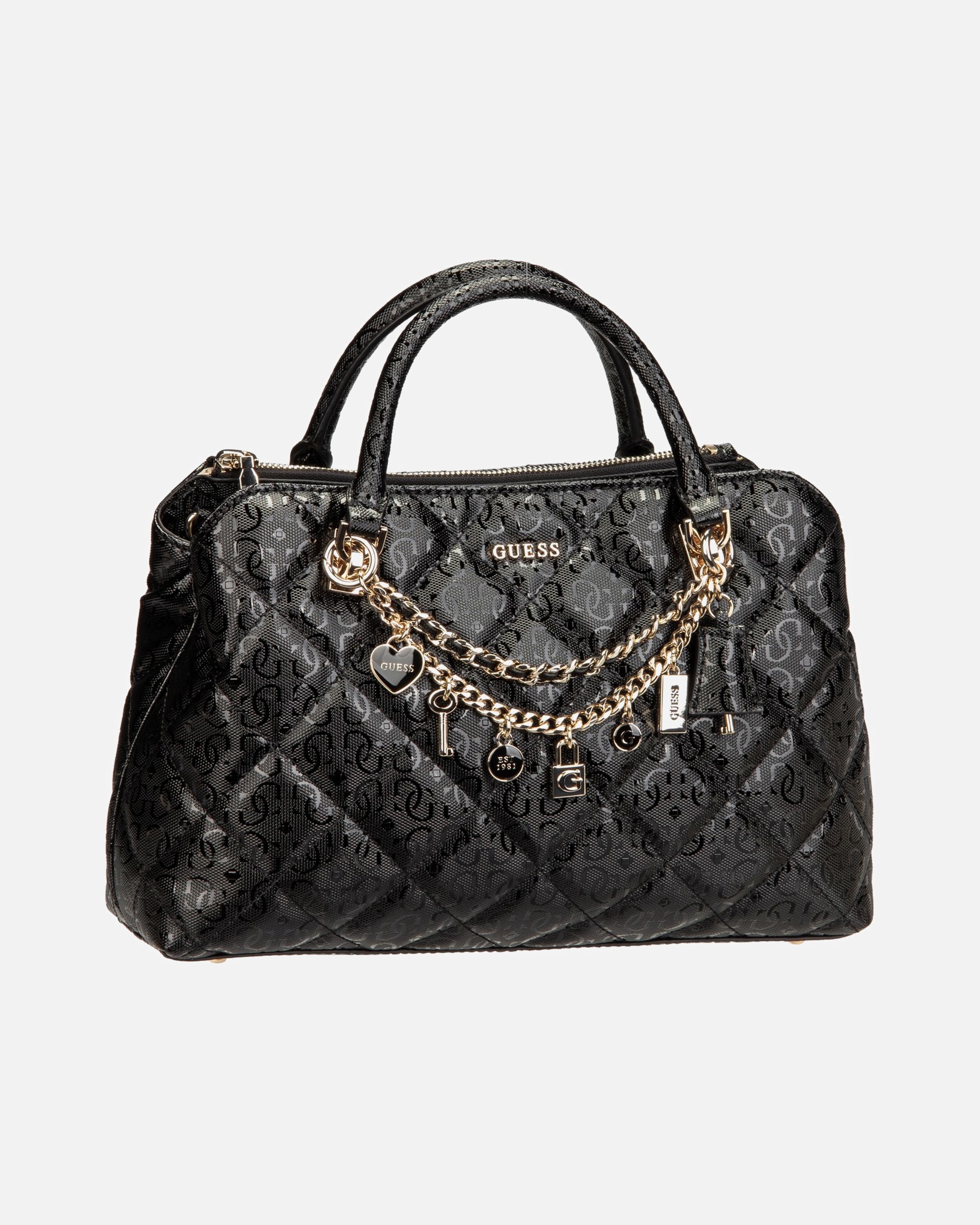 Handtasche für Weiblich Guess Handtasche Libby 2 Comp Satchel Black