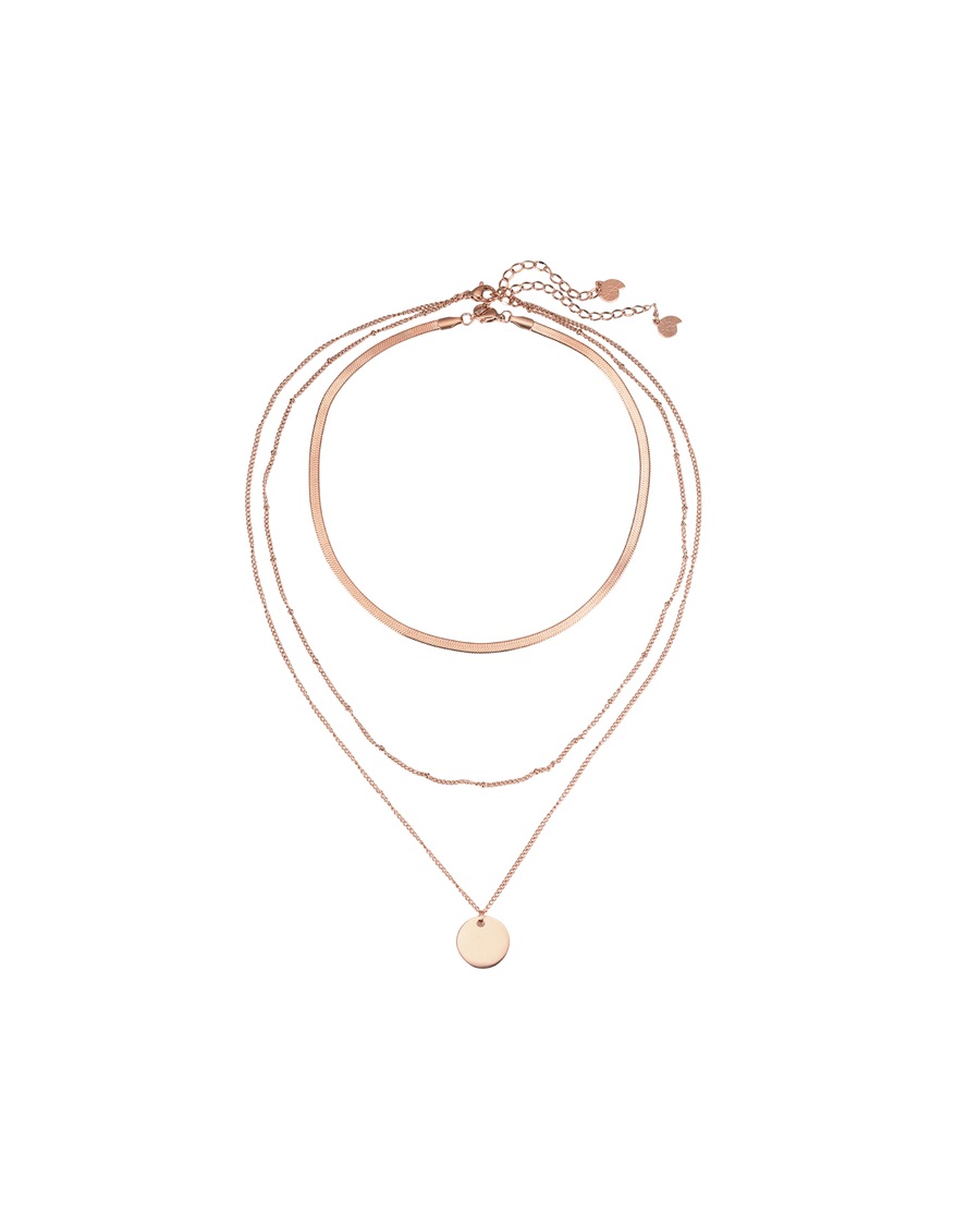 Hey Happiness Layering Ketten-Set mit Kreis Anhänger & Choker – Edelstahl Rosegold Damen