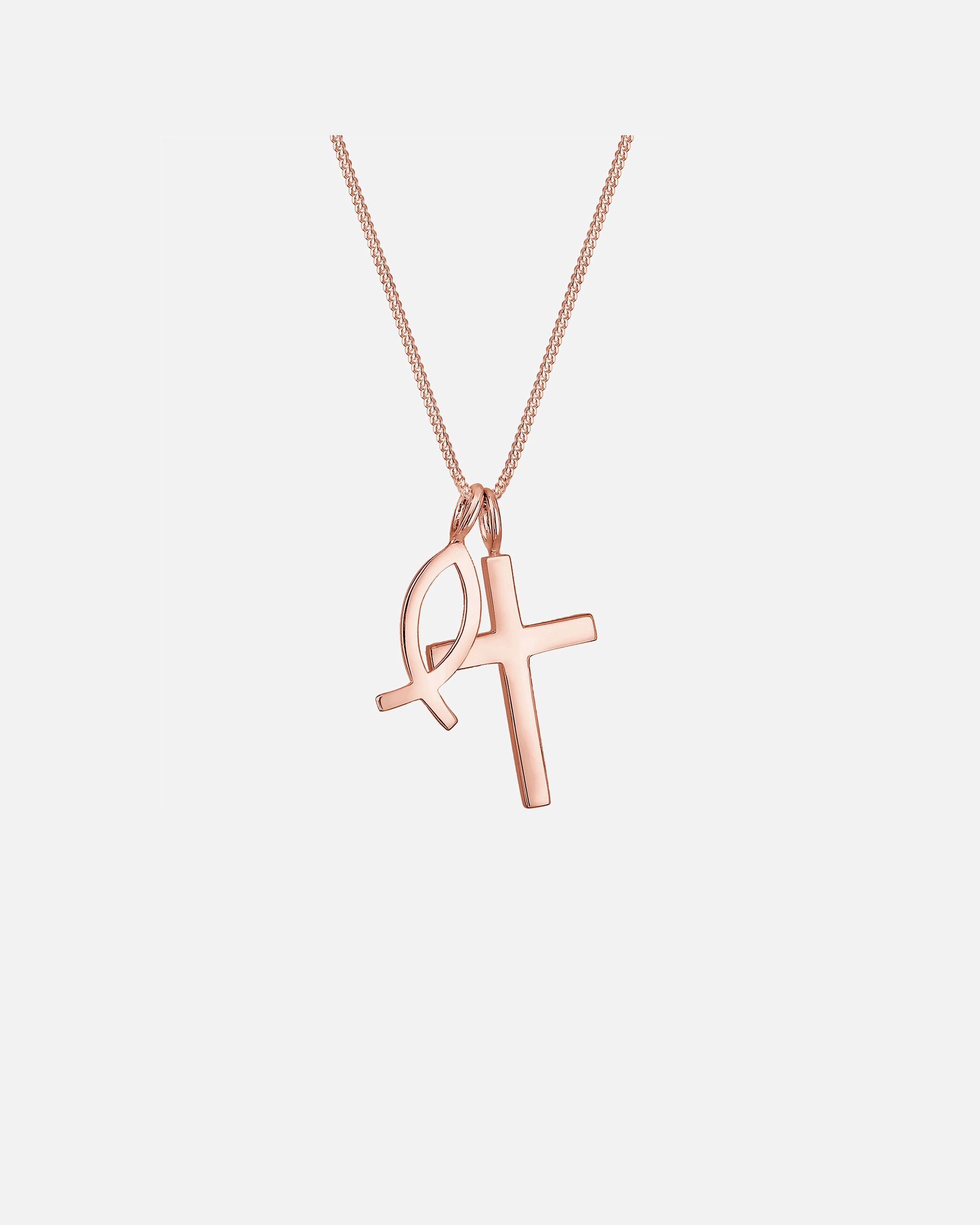 Halskette für Weiblich Elli Panzerkette Kreuz Fisch Symbol Religion 925er Silber 55