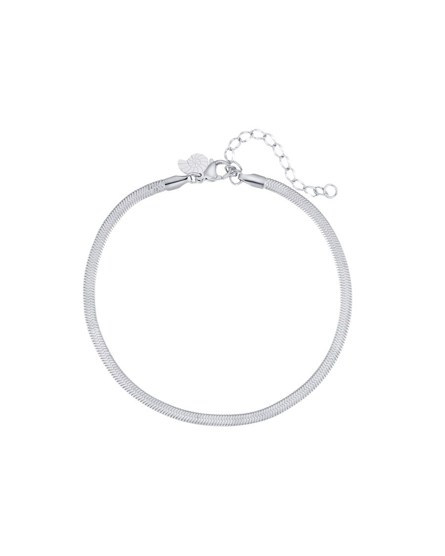 Hey Happiness Flache Fußkette Schlangen, aus Edelstahl Silber Damen