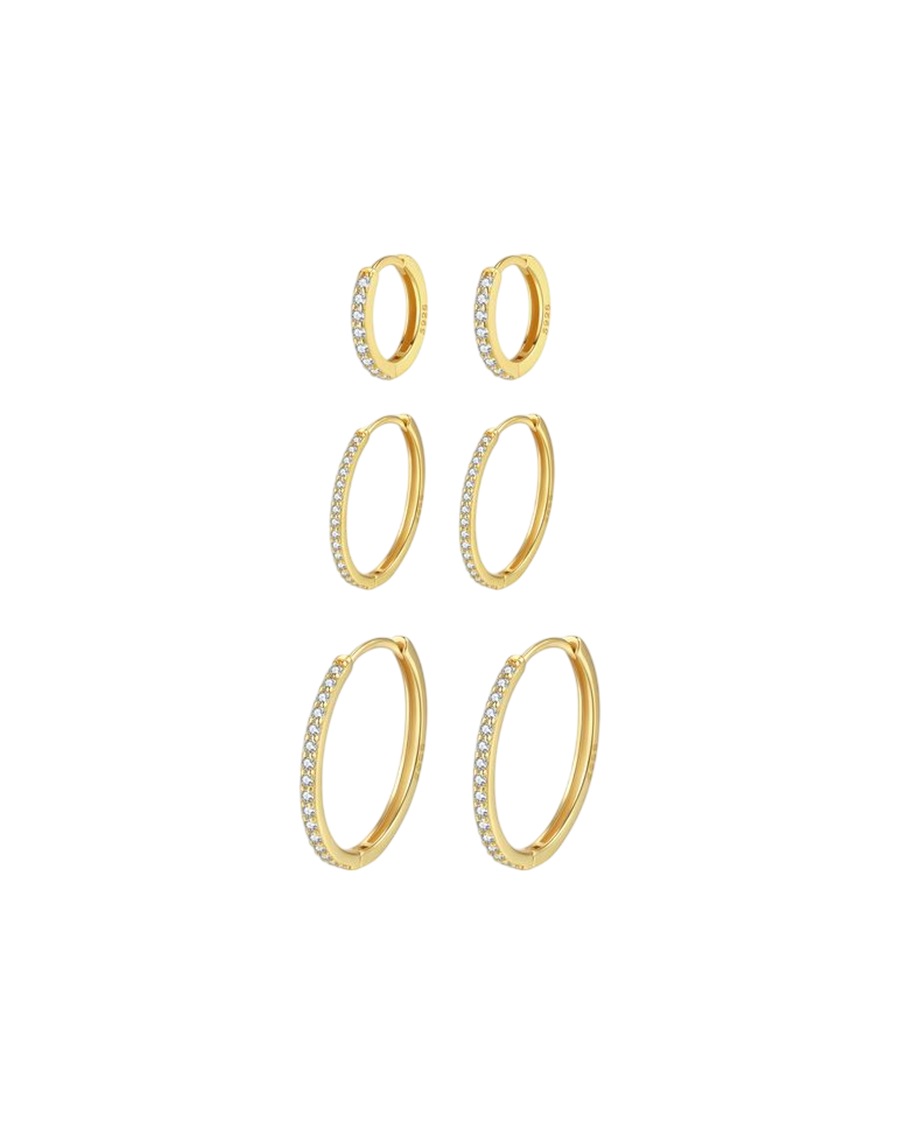 Hey Happiness Funkelndes Trio Ohrring-Set aus 925er Silber Gold Hellbraun Damen