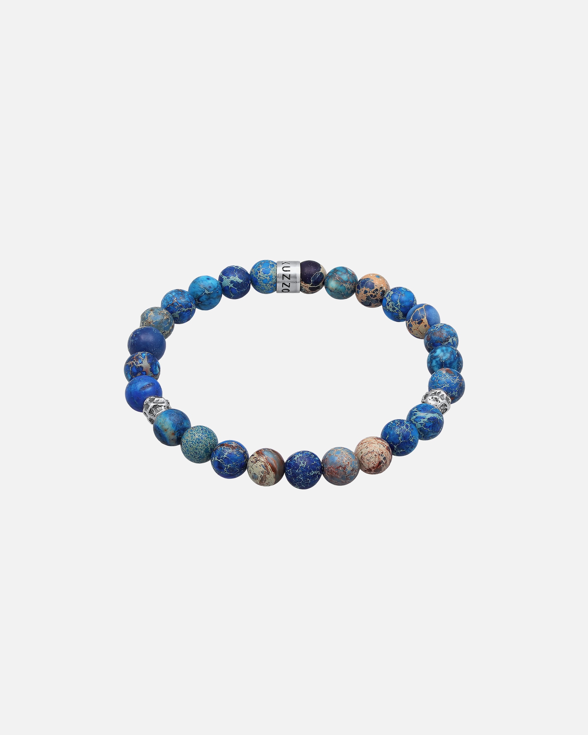 Armband für Männlich KUZZOI Herren Achat Perlen Blau Beads 925 Silber 19