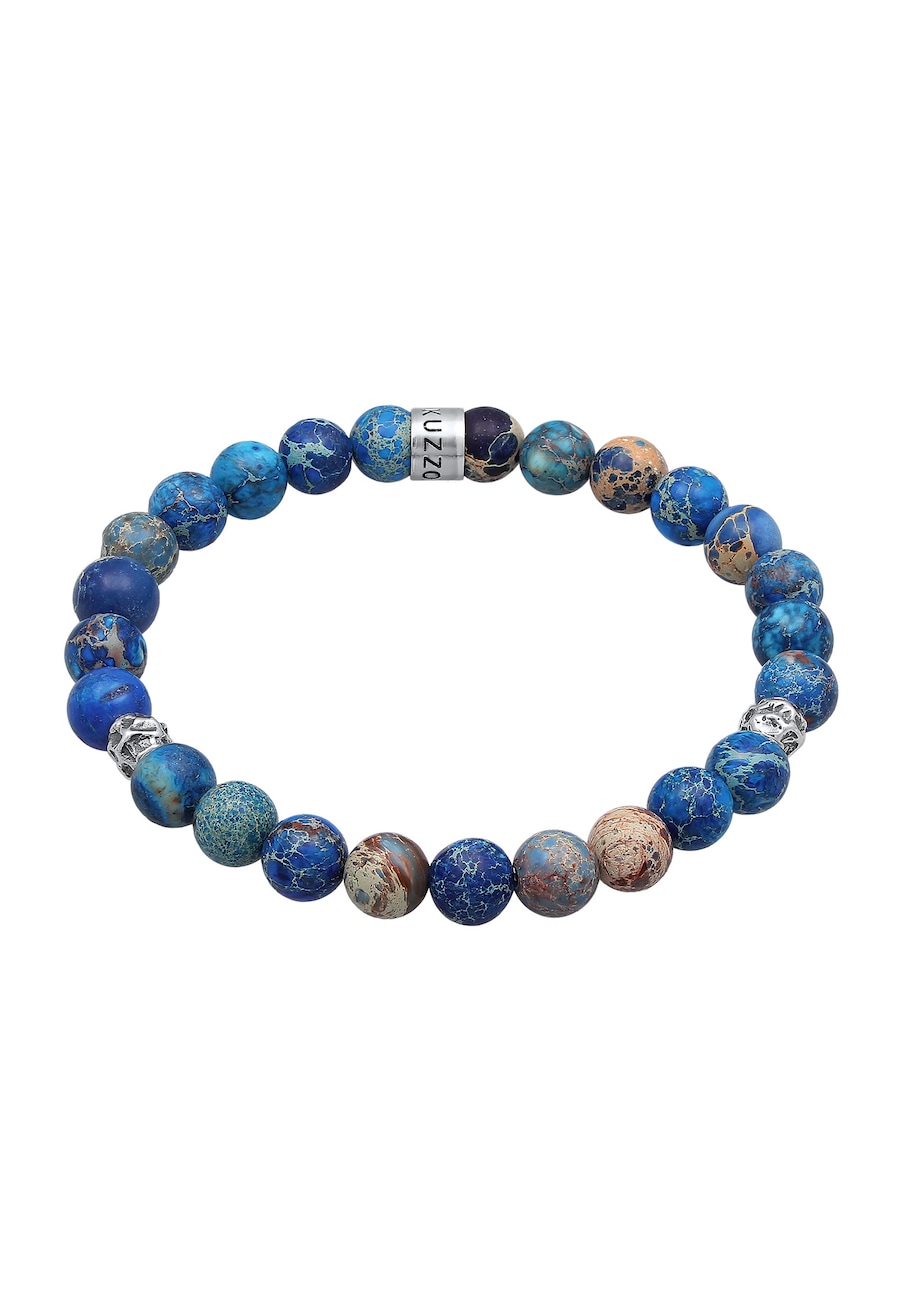 KUZZOI Herren Achat Perlen Blau Beads 925 Silber 21
