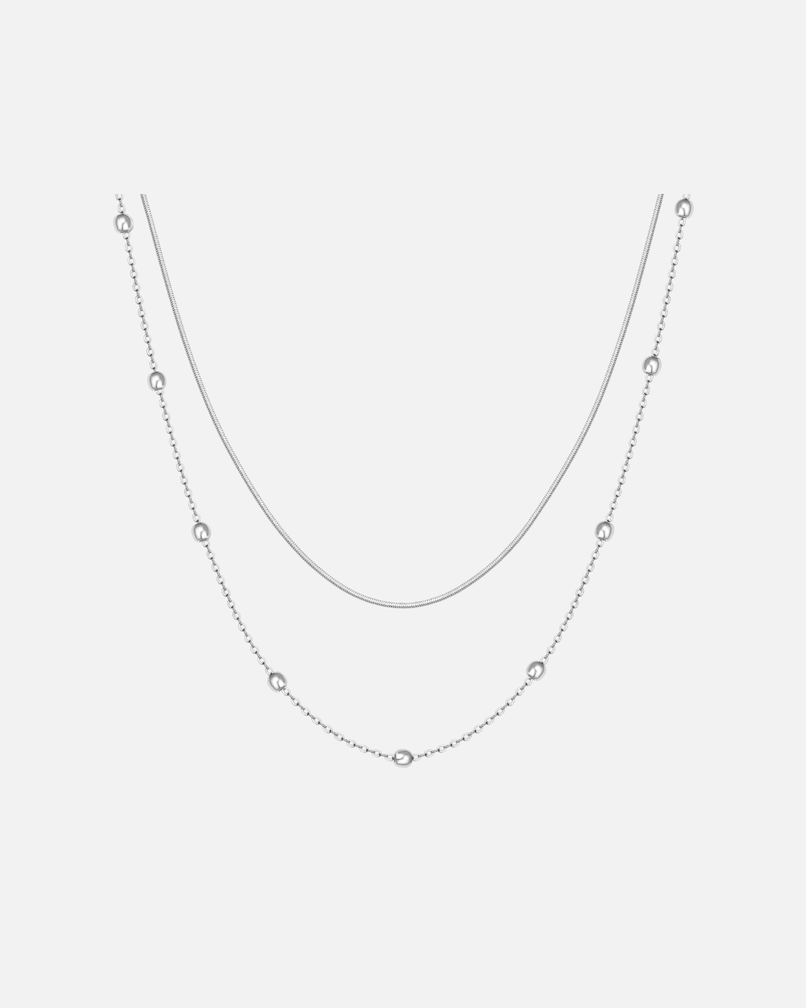 Halskette für Weiblich Hey Happiness Default Brand Line Zweireihige Kugelkette Edelstahl Silber