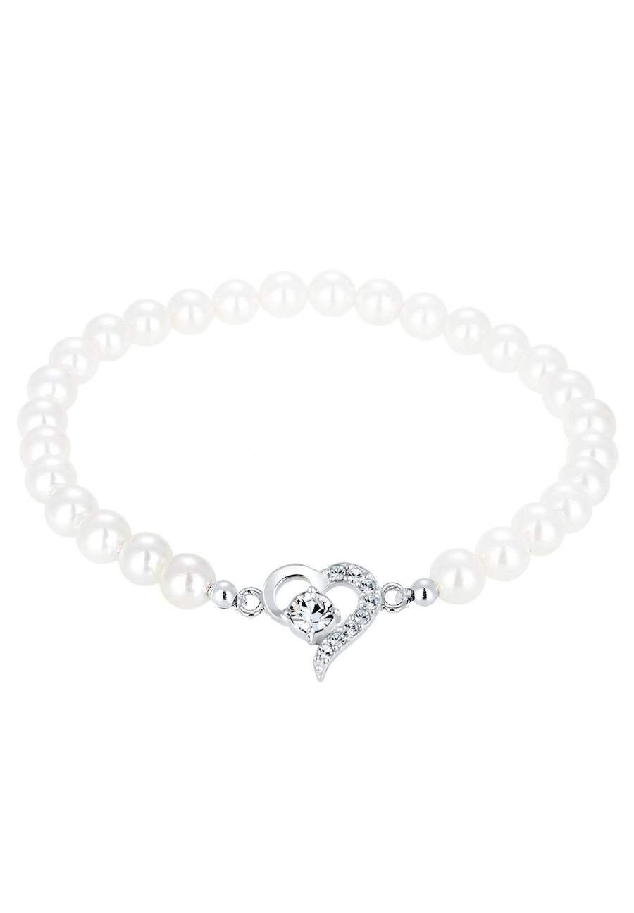 Elli Bransoletka Herz Perle Kristalle Silber 17 cm Damen