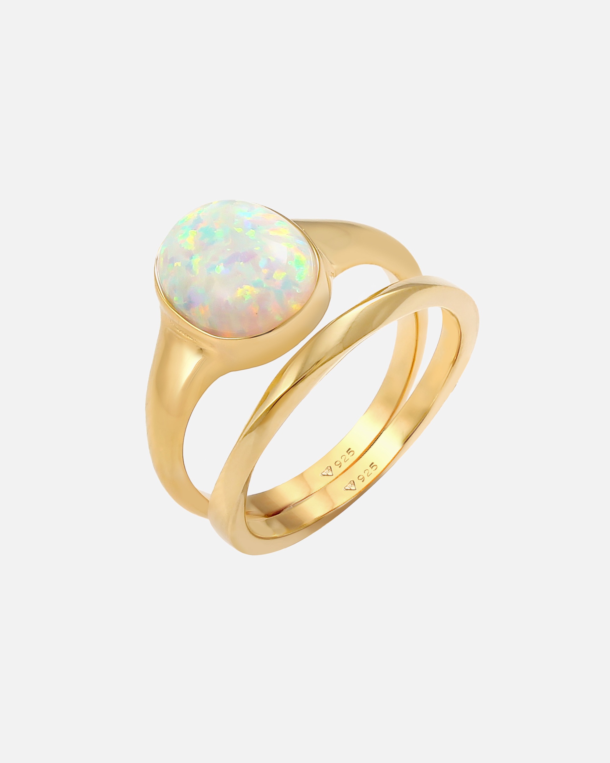 Ring für Weiblich Elli Set Klassik Opal Basic Twist 925 Silber vergoldet 54