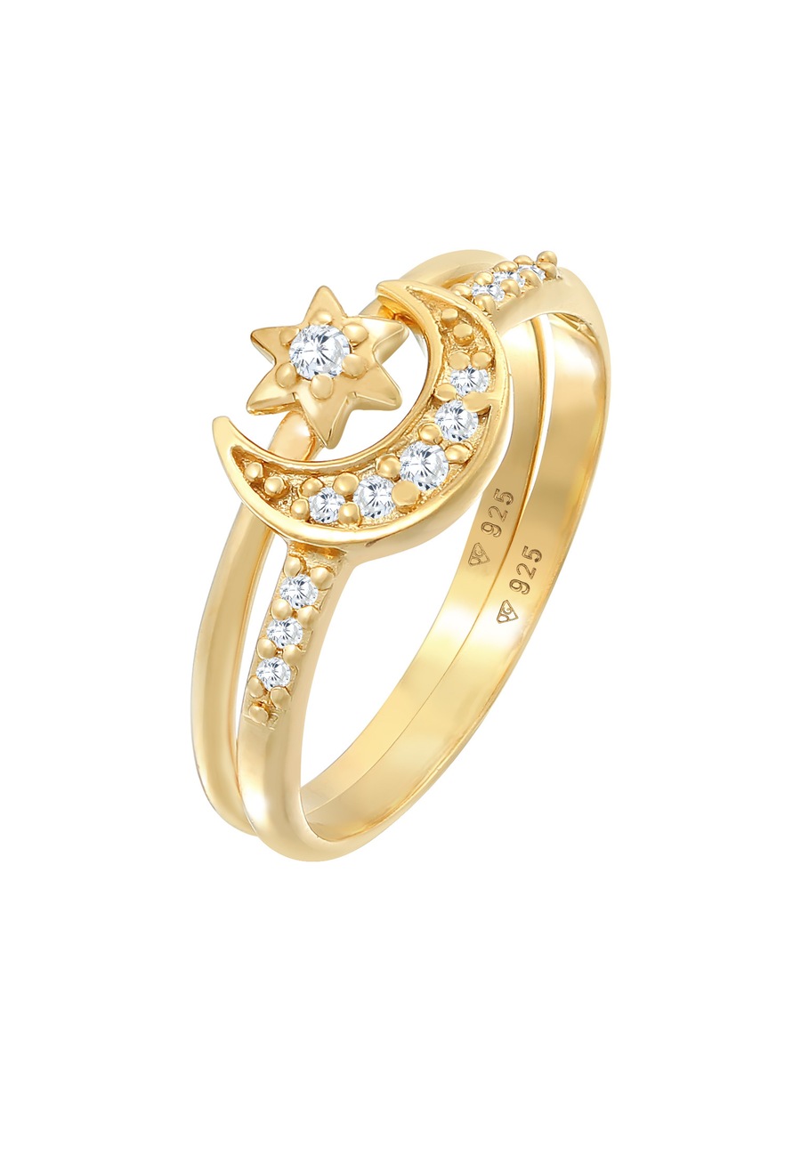Elli Ring Stern Mond Zirkonia Stapelring 2er Set 925 Silber 52 Damen