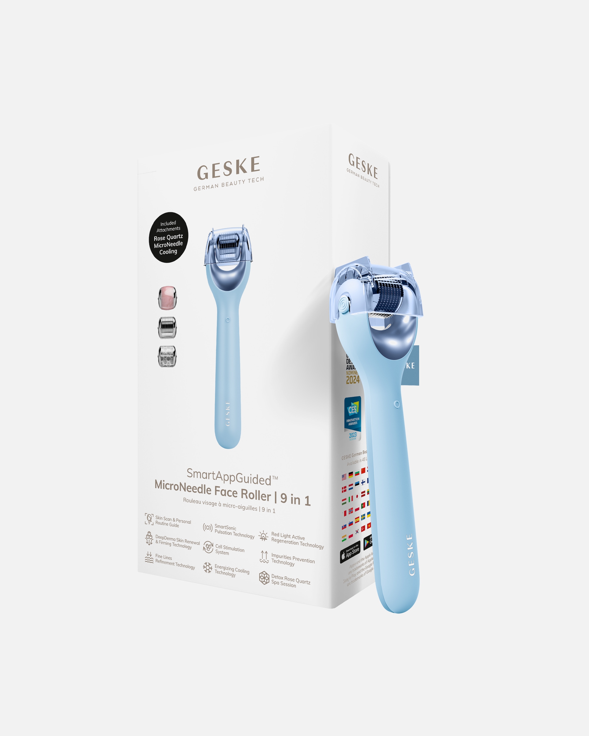 Dermaroller für Unisex GESKE SmartAppGuided™ MicroNeedle Face Roller | 9 in 1 Aquamarine