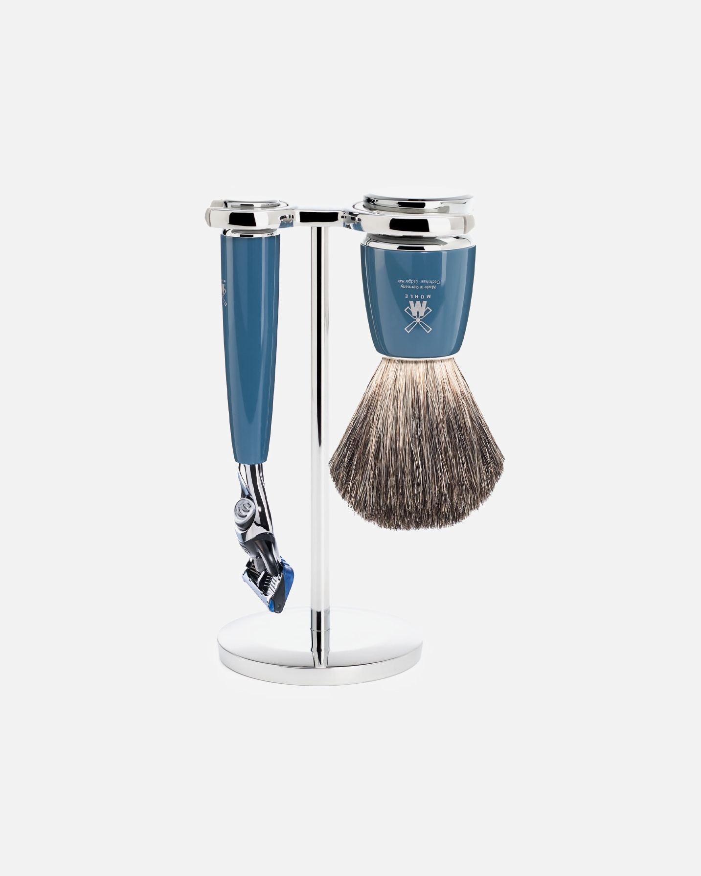 Rasierset für Männlich Mühle RYTMO 3-teiliges Rasierset, Reines Dachshaar, mit Gillette® Fusion™ Griffmaterial Edelharz petrol