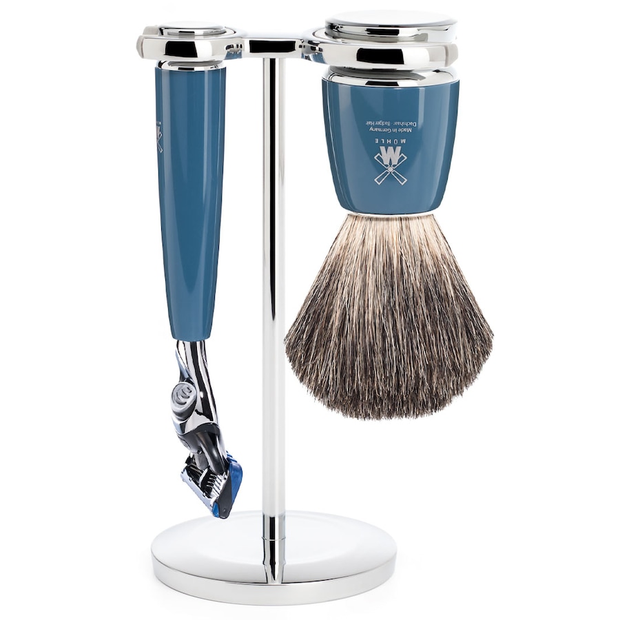 Mühle RYTMO 3-teiliges Rasierset, Reines Dachshaar, mit Gillette Fusion Griffmaterial Edelharz petrol Herren