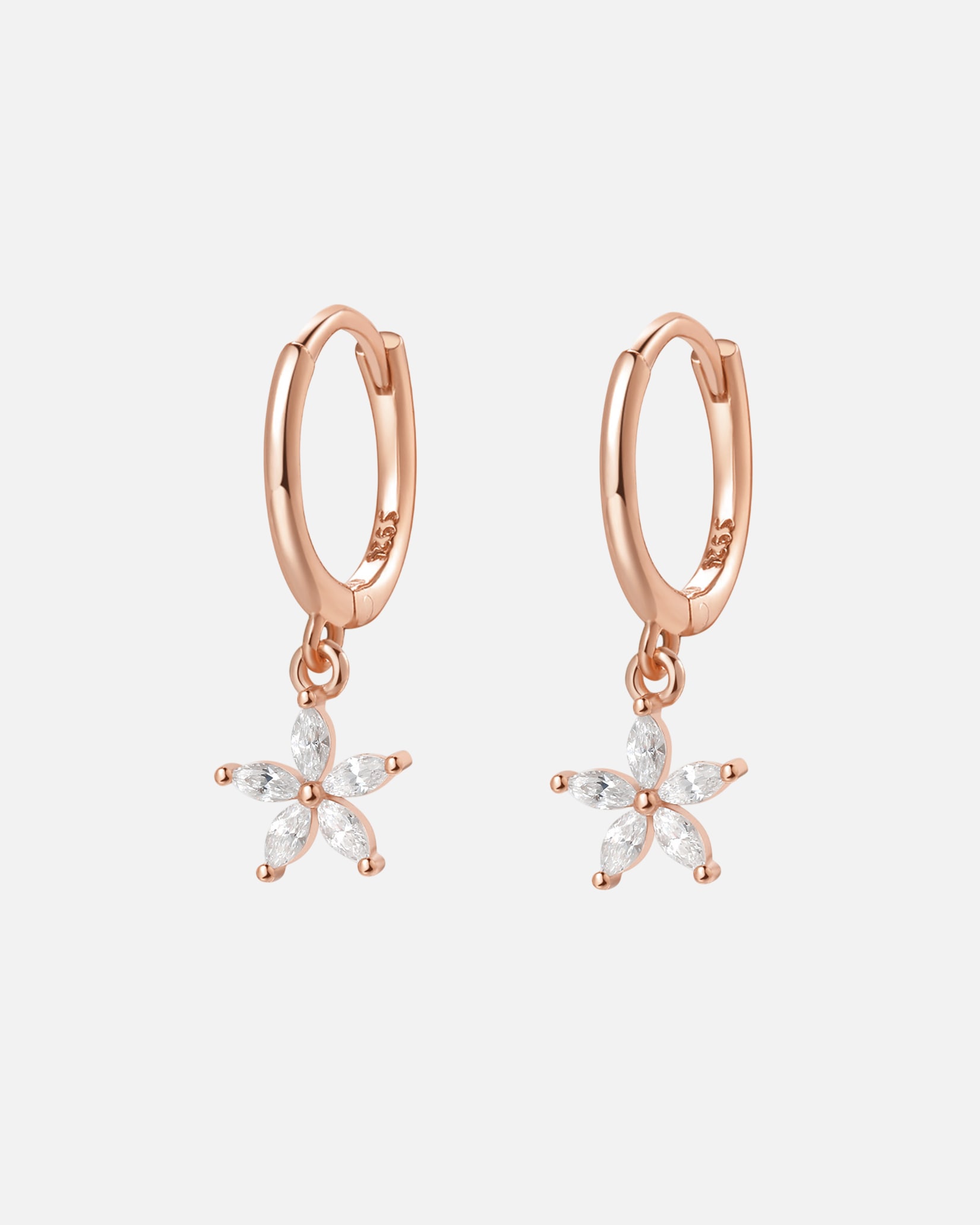 Ohrringe für Weiblich Hey Happiness Default Brand Line Kleine Creolen mit Zirkonia-Blume, 925 Sterlingsilber Rosegold