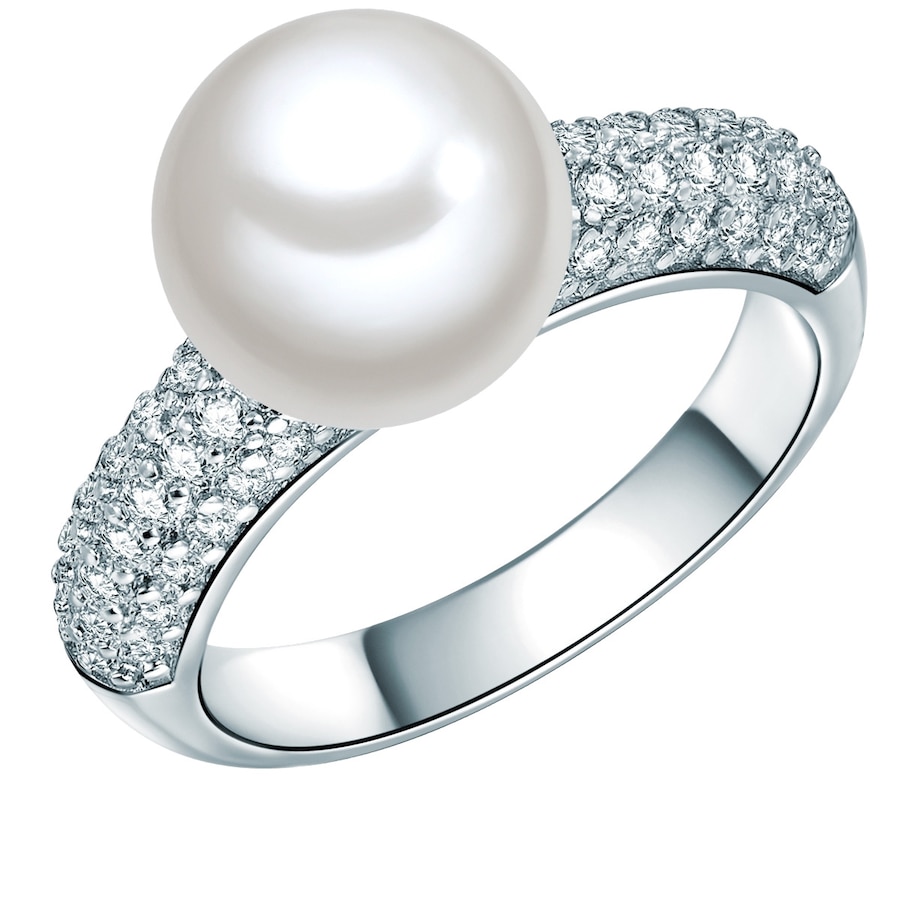 Lulu & Jane Perlen-Ring Messing Zirkonia Muschelkernperle in Silber 52 Damen