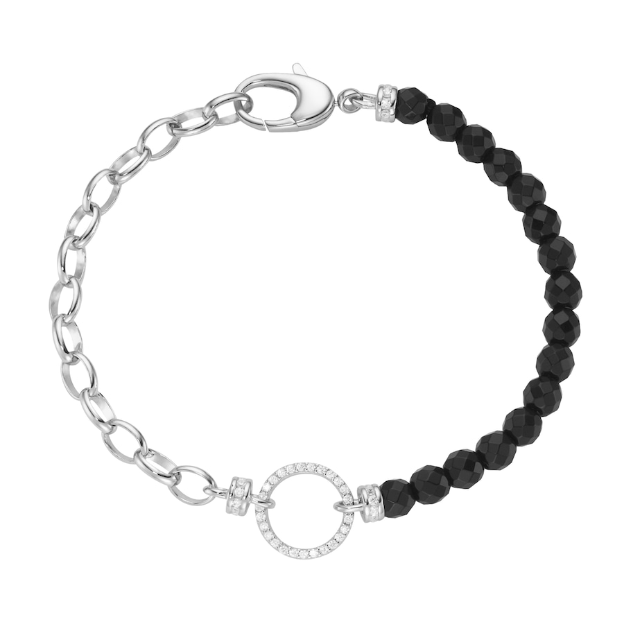 Giorgio Martello Milano Armband mit schwarzen Achat-Kugeln und Zirkonia, Silber 925 Damen