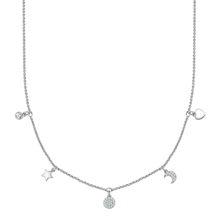 Yokoamii Halskette Stern/Kreis/Mond/Herz aus Messing in silber mit Zirkonia 38,0 cm Basiskette + 8,0 Verlängerung Damen