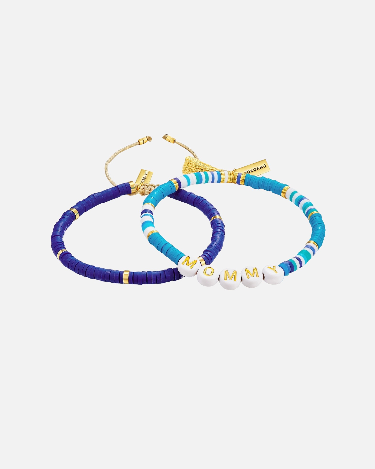 Armband für Weiblich Yokoamii Armband Happy Edelstahl Heishi Perlen in Gelbgold Blue