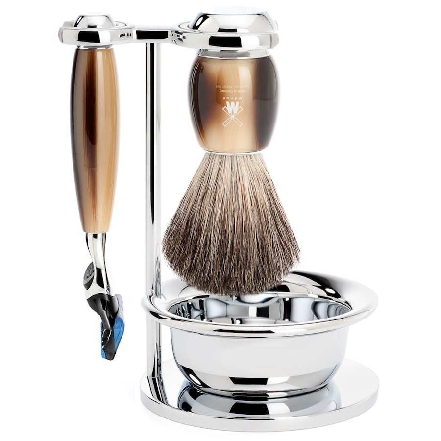 Mühle VIVO - 4-tlg. Rasierset Gillette Fusion Griffe Edelharz hornbraun Herren