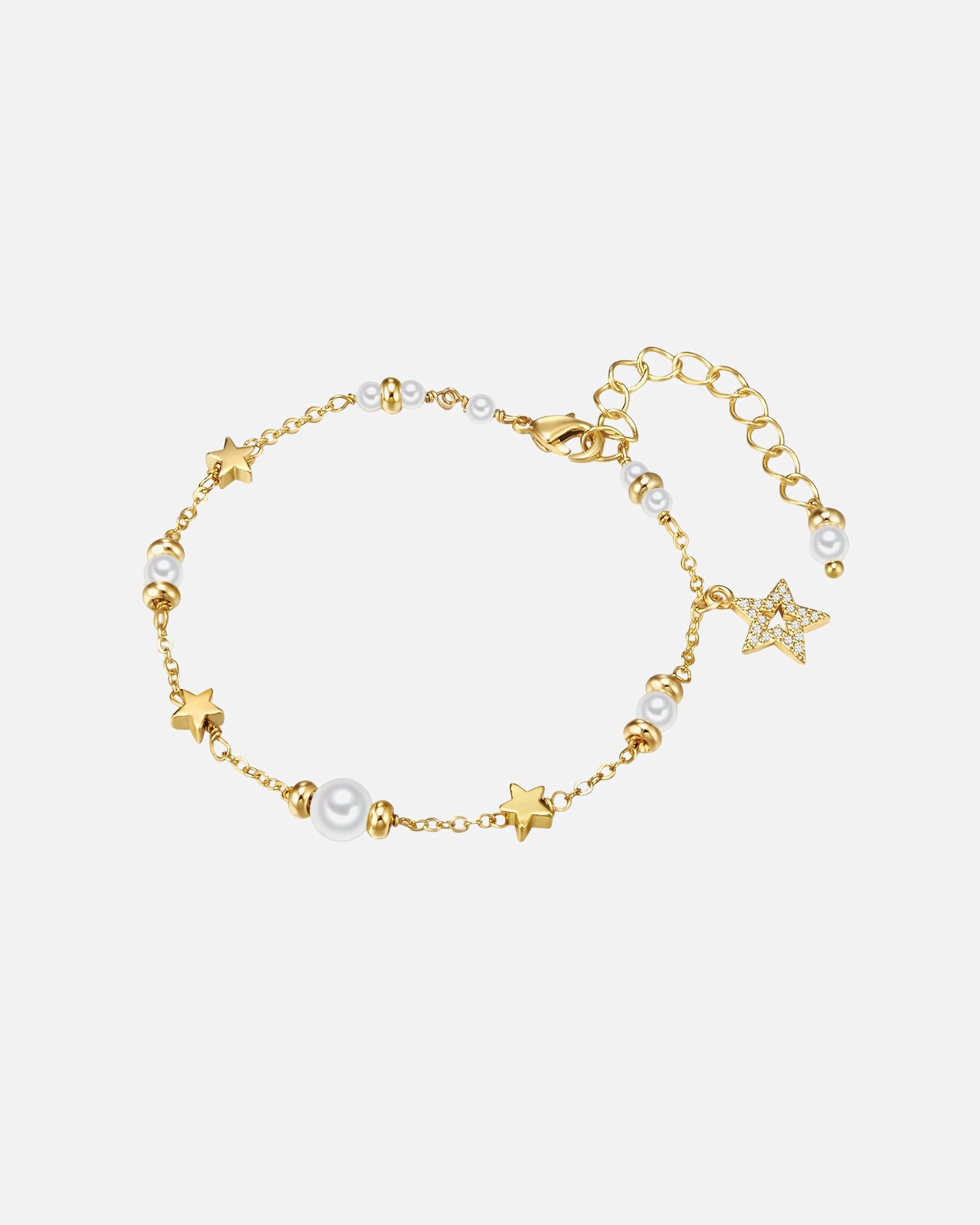 Armband für Weiblich Lulu & Jane Perlen-Armband Stern Metall-Legierung Muschelkernperle in Gelbgold 17,0 cm Basislänge + 5,0 cm Verlängerung