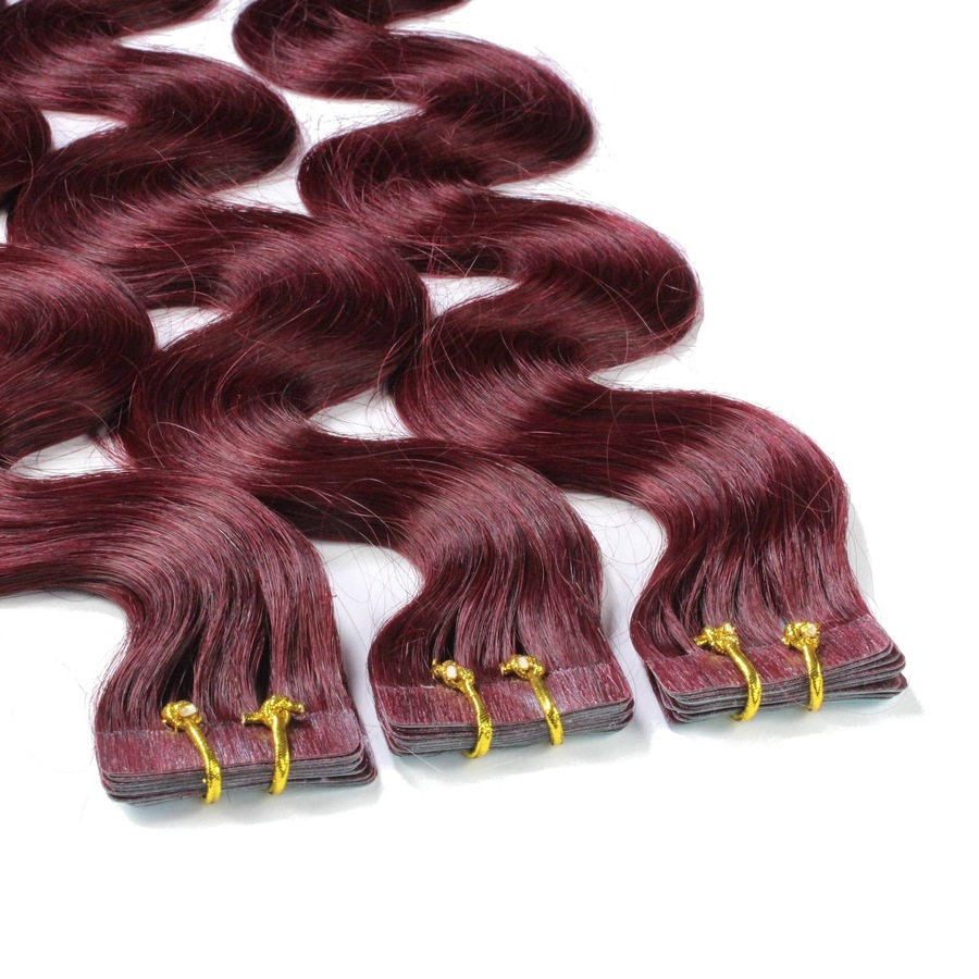 hair2heart Tape Extensions Echthaar #55/66 Hellbraun Intensiv Violett-Intensiv 50cm Schwarz Damen