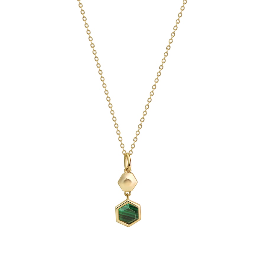 Celesta Anhänger mit Kette 925 Sterling Silber vergoldet Malachit 925/- grün 42,0+3,0cm Weiss Damen
