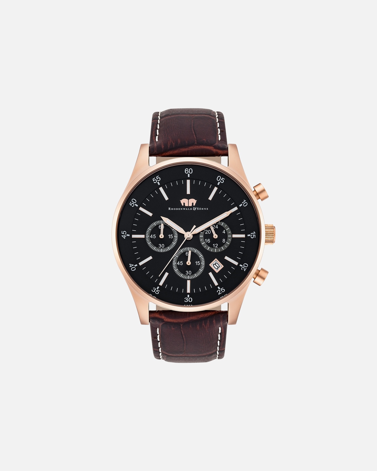 Uhr für Männlich Rhodenwald & Söhne Armband-Uhr Goodwill aus Echtleder in roségold 45,0 mm