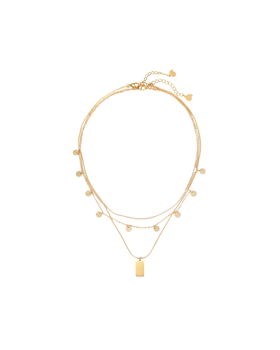 Hey Happiness Dreireihige Ketten-Set mit Rechteck Anhänger – Edelstahl Gold Damen